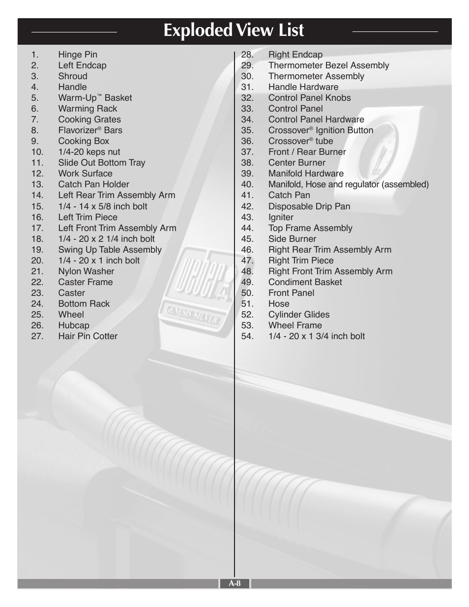 Exploded view list | weber 55554 User Manual | Page 8 / 29