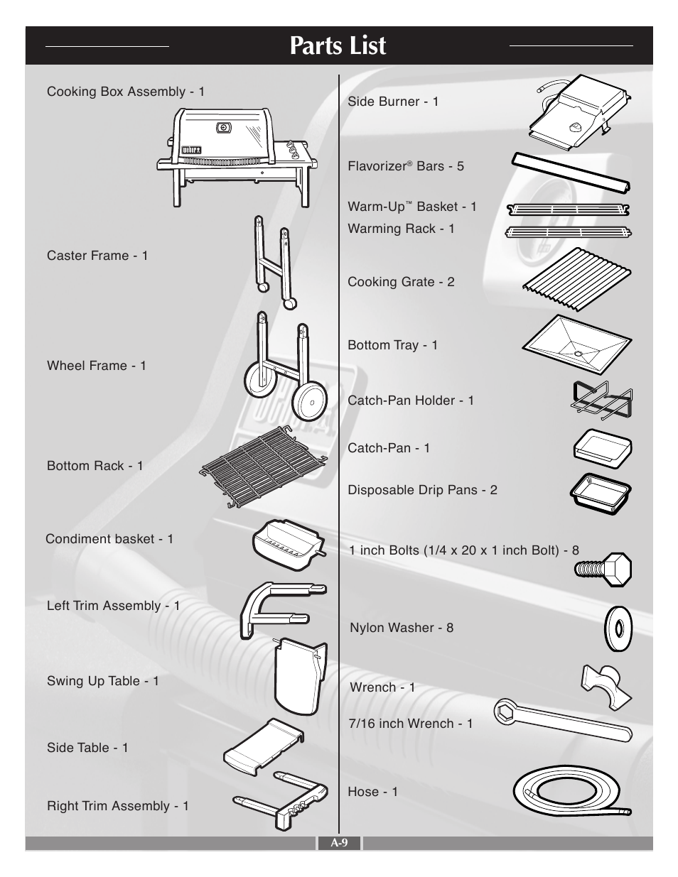 Parts list | weber 55554 User Manual | Page 9 / 29