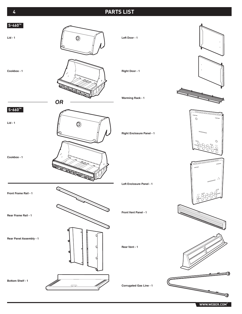 Parts list, S-460, S-660 | weber S-660TM User Manual | Page 4 / 32