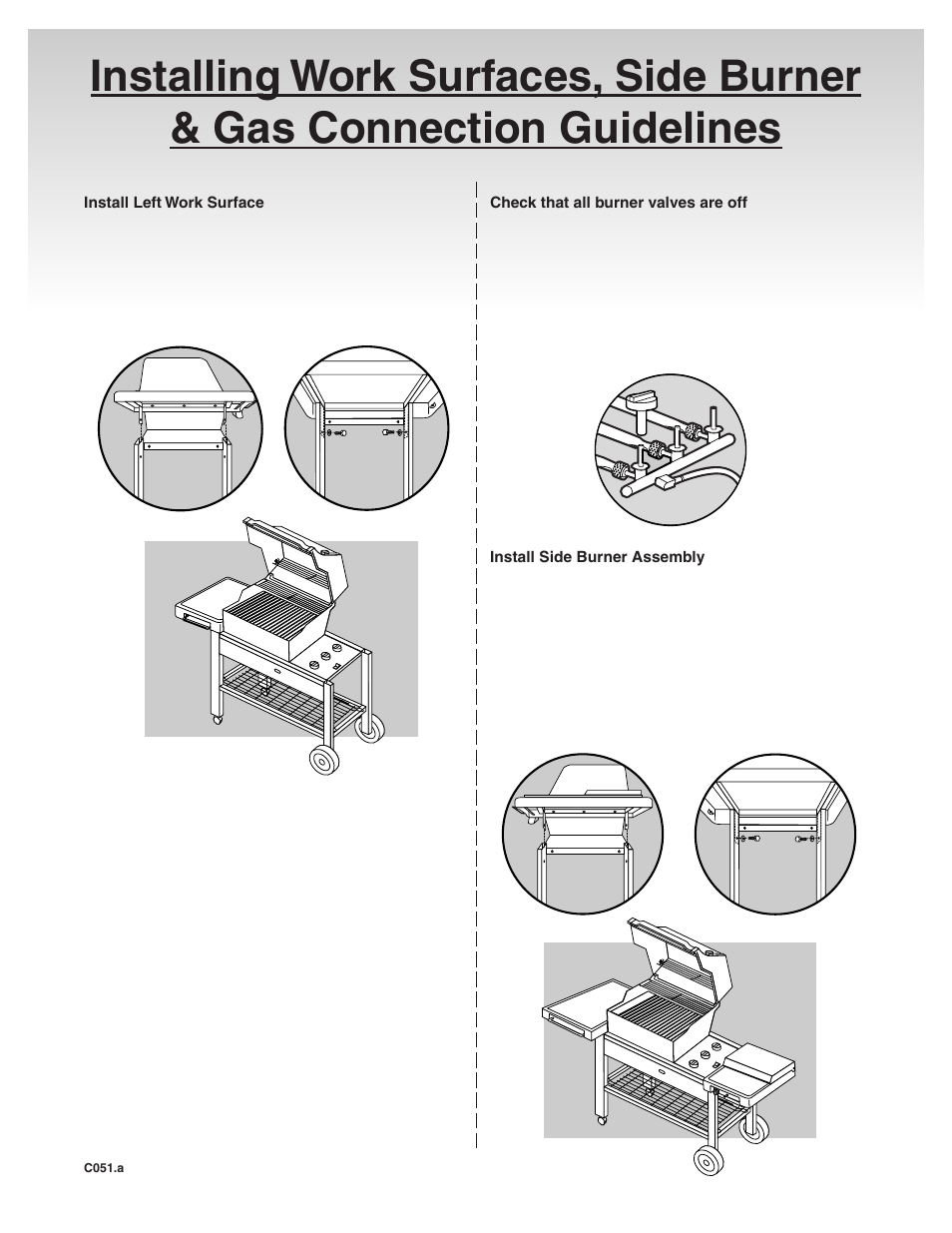 Install left work surface, Install side burner assembly | weber Genesis Platinum C User Manual | Page 13 / 30