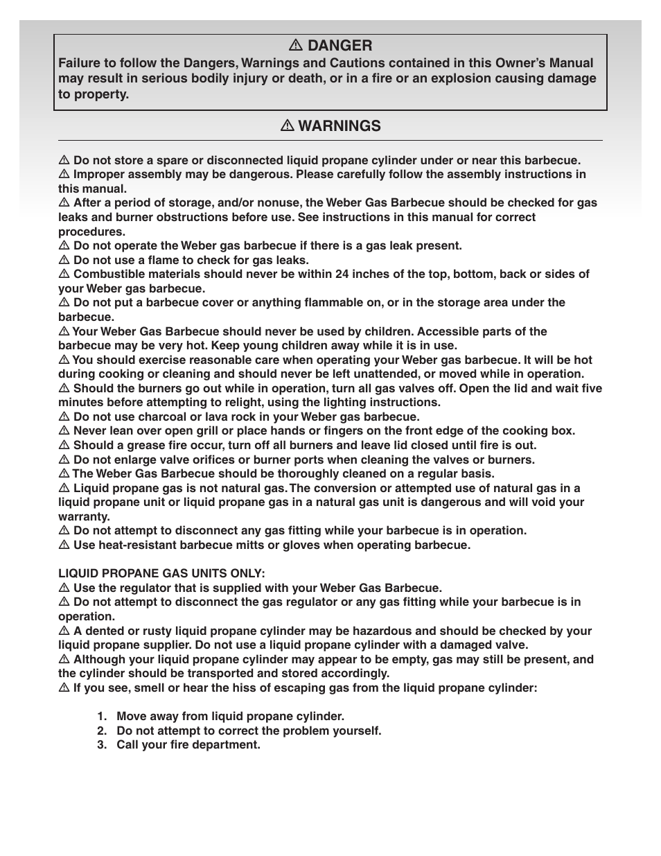 Dangers and warnings, Ƽdanger, Ƽwarnings | weber Genesis Platinum C User Manual | Page 2 / 30