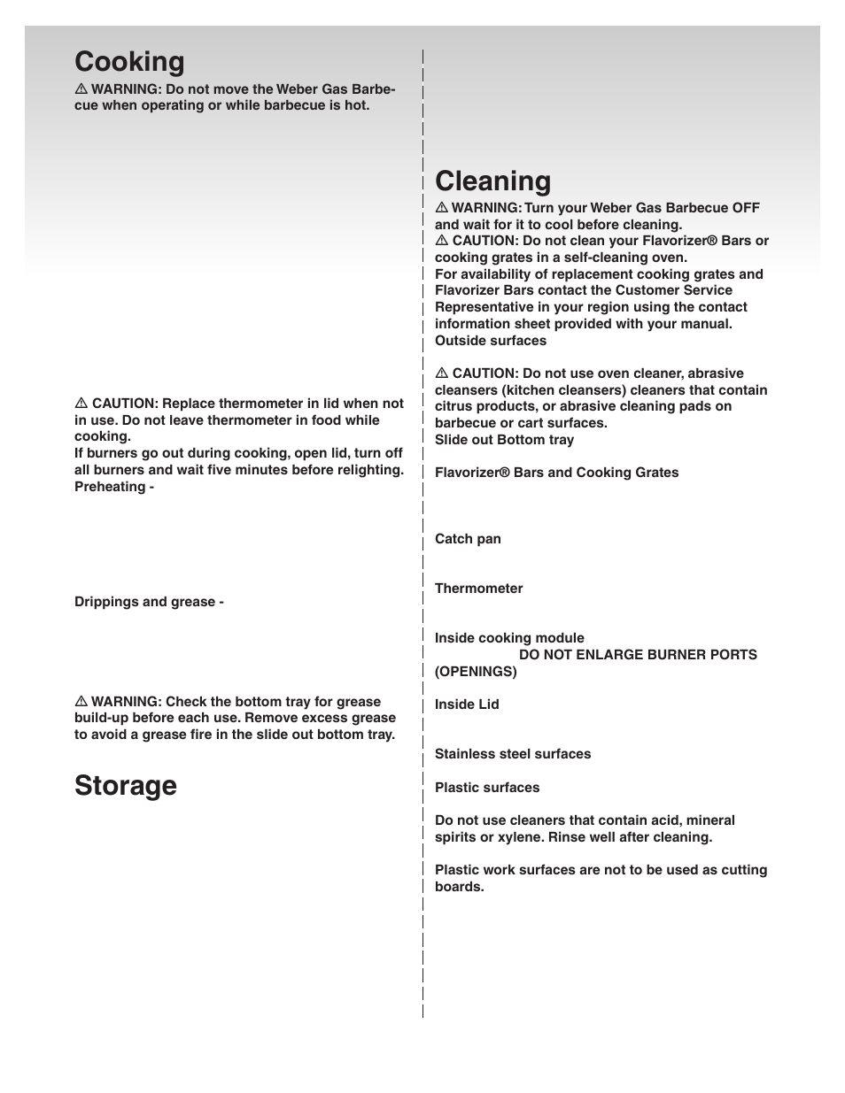 Cooking, Cleaning, Storage | weber Genesis Platinum C User Manual | Page 21 / 30
