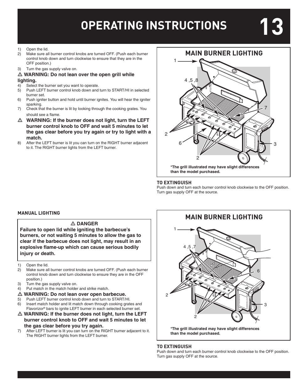 Operating instructions, Main burner lighting | weber SUMMIT User Manual | Page 13 / 32