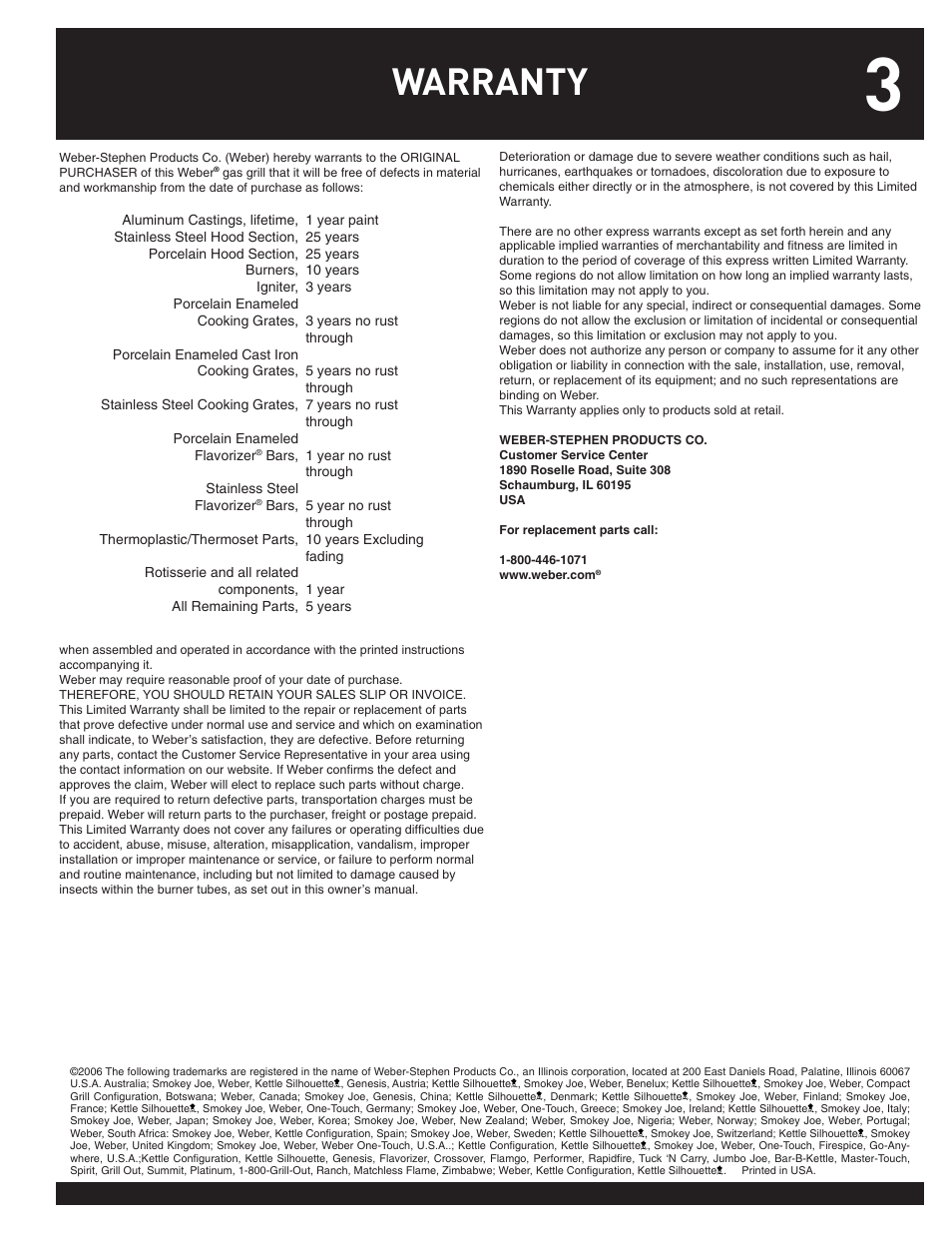Warranty | weber SUMMIT User Manual | Page 3 / 32