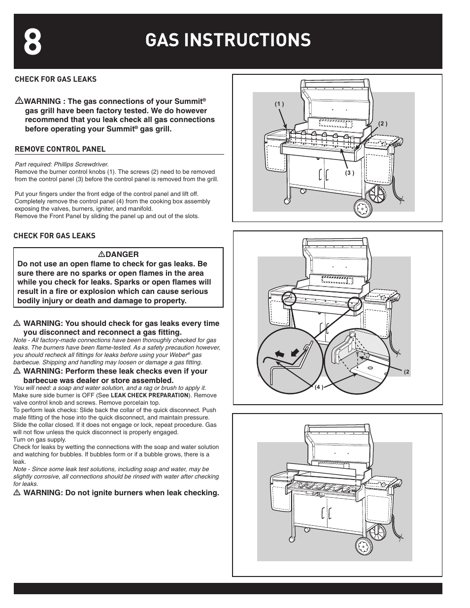 Gas instructions | weber SUMMIT User Manual | Page 8 / 32