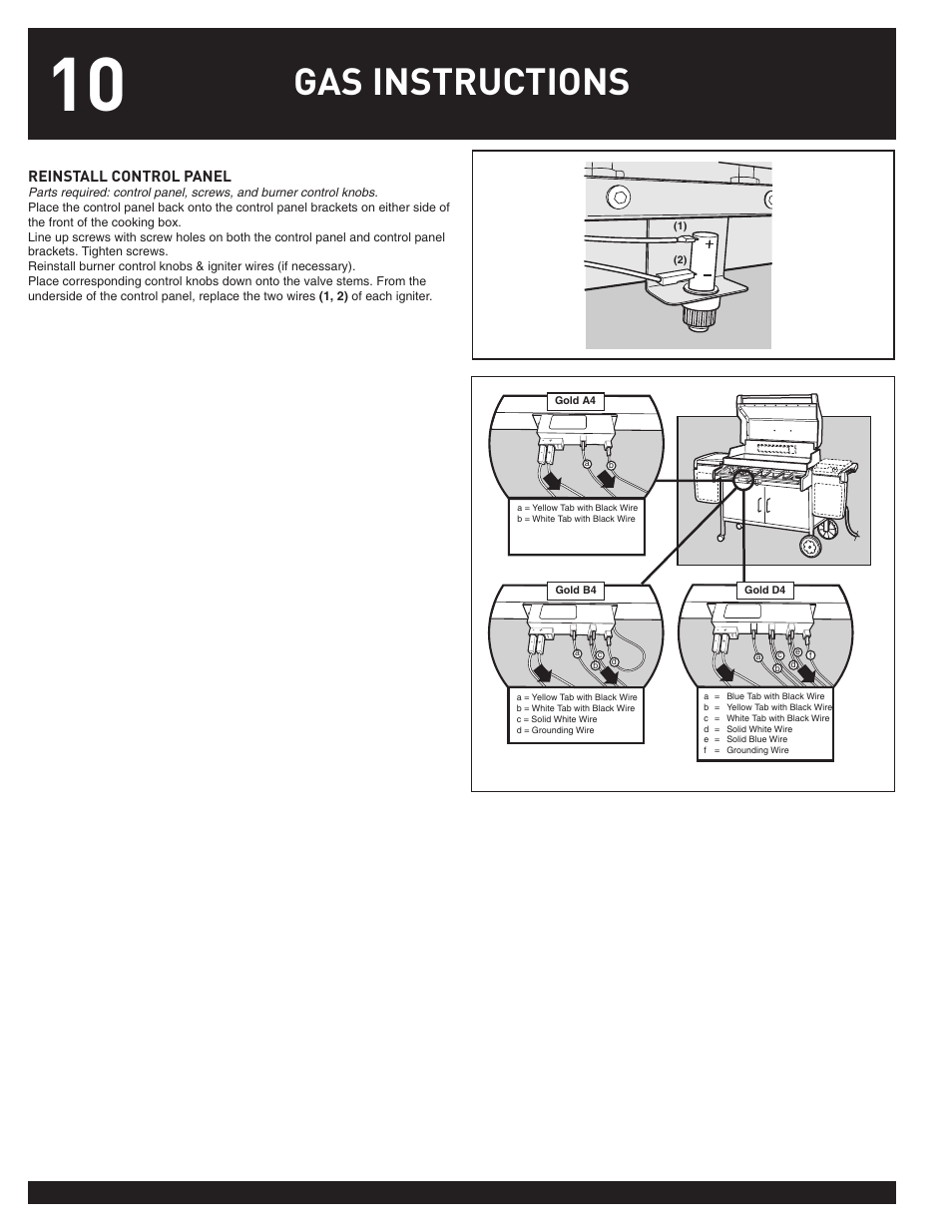 Gas instructions, Reinstall control panel | weber 38026 User Manual | Page 10 / 36