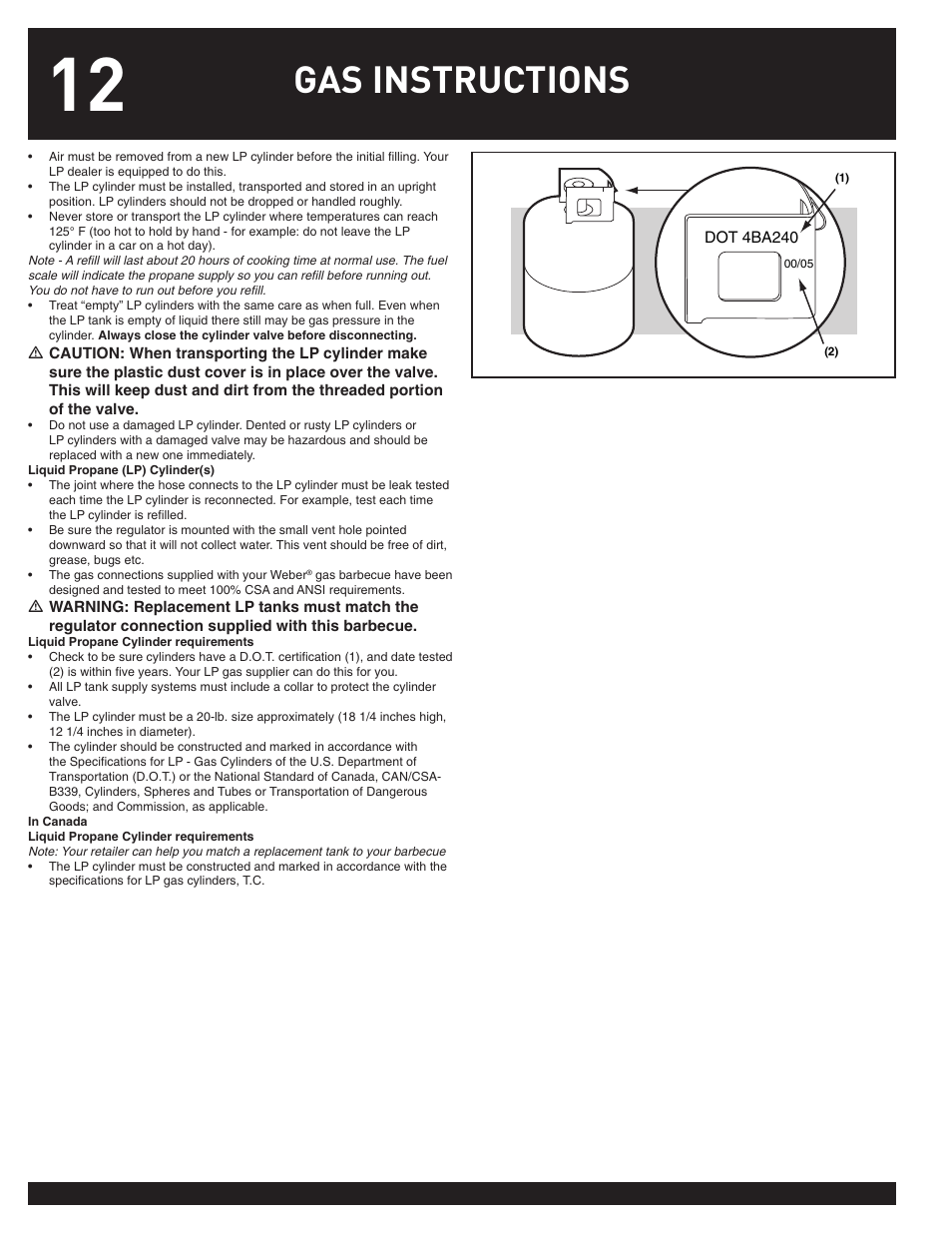 Gas instructions | weber 38026 User Manual | Page 12 / 36