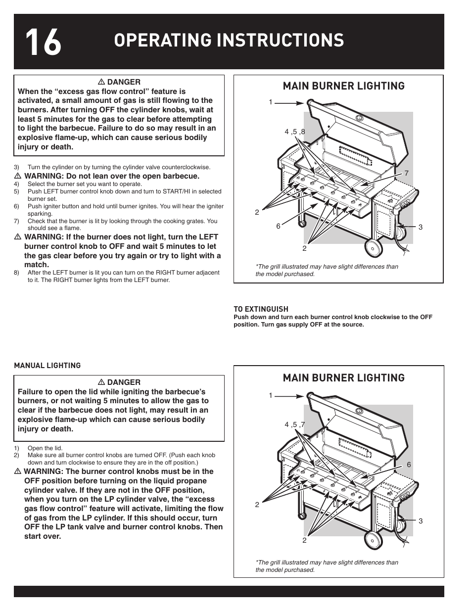 Operating instructions, Main burner lighting | weber 38026 User Manual | Page 16 / 36