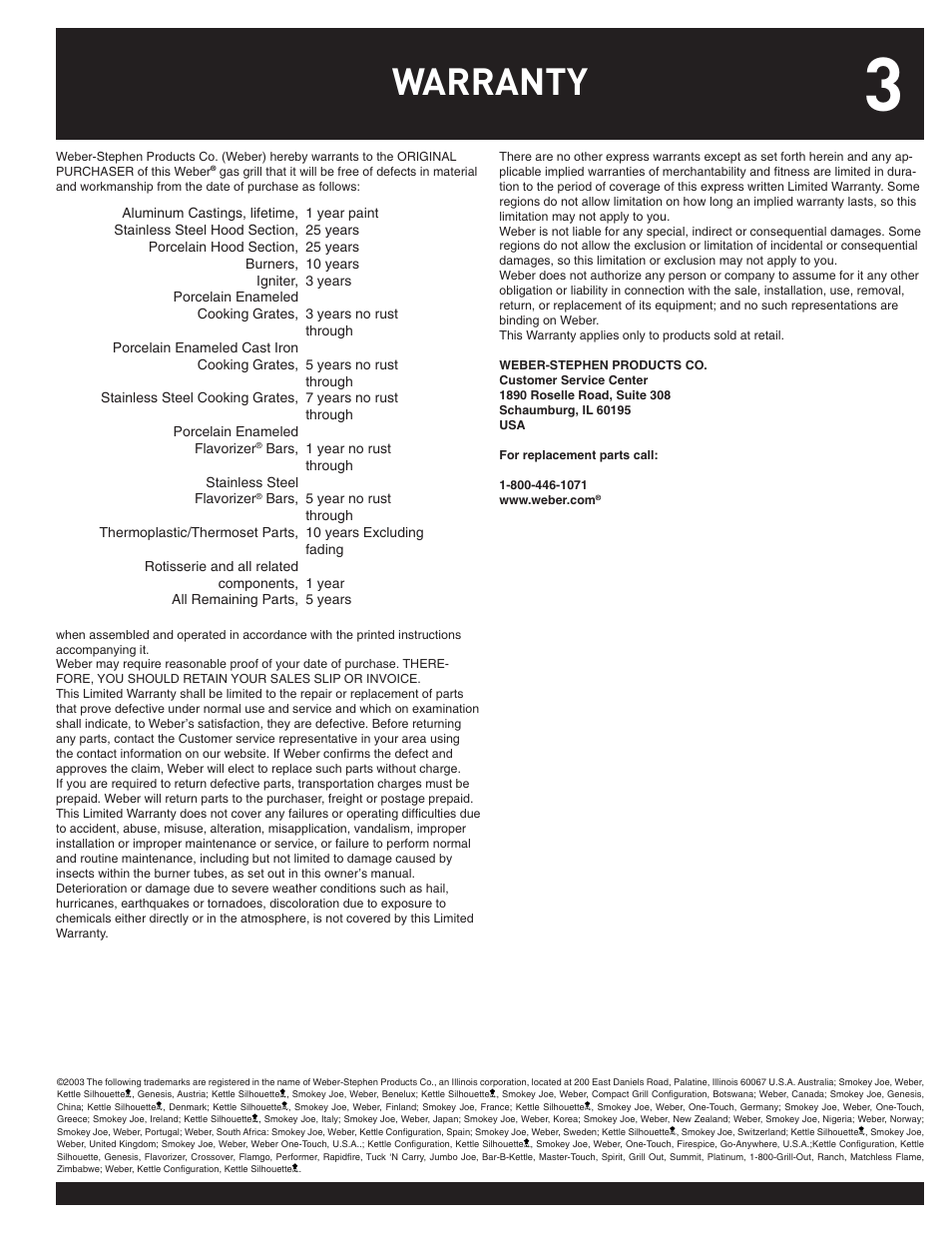 Warranty | weber 38026 User Manual | Page 3 / 36