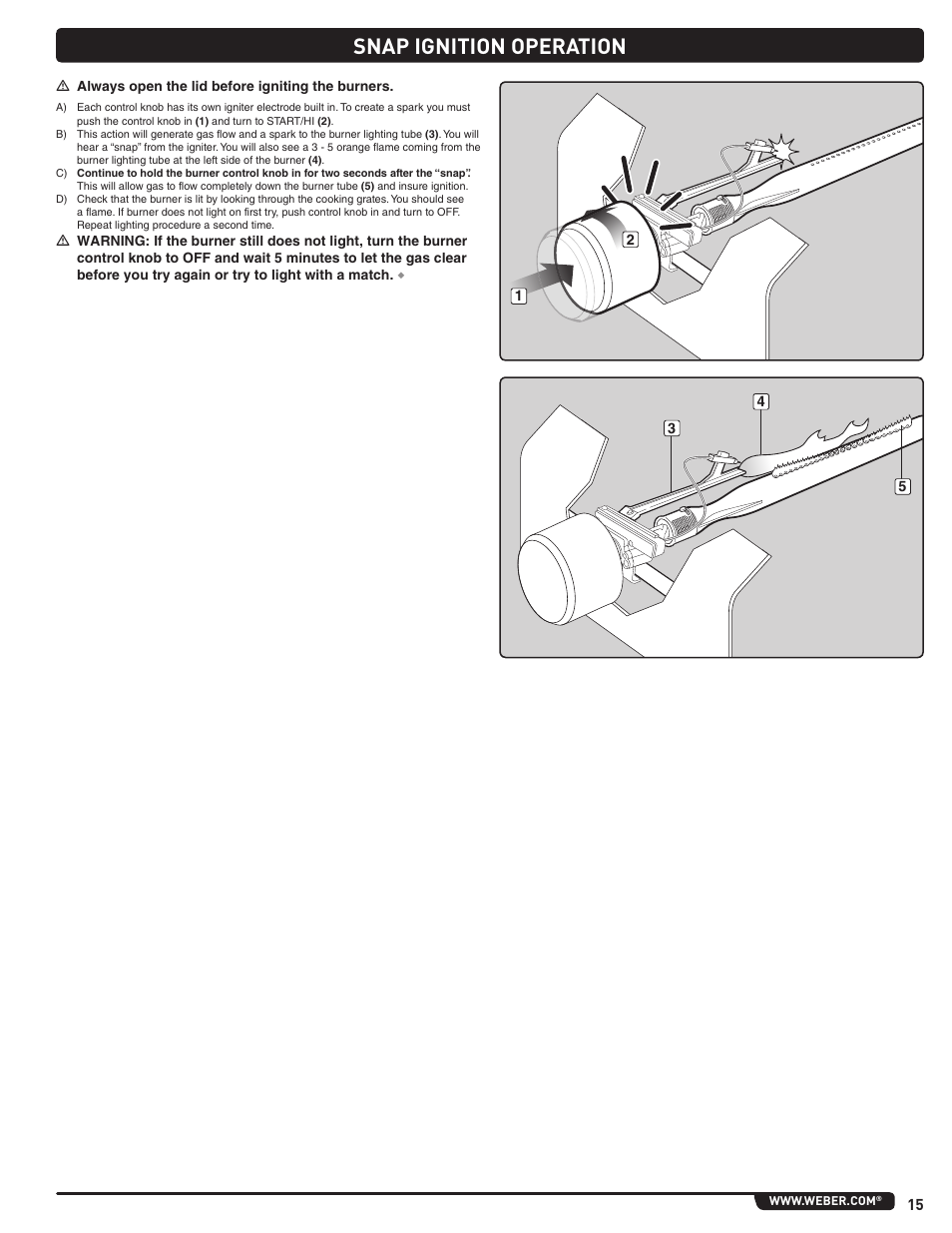 Snap ignition operation | weber Summit 56214 User Manual | Page 15 / 84
