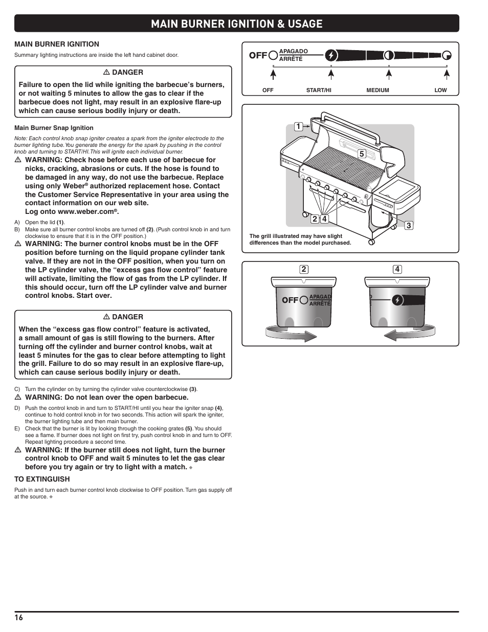 Main burner ignition & usage | weber Summit 56214 User Manual | Page 16 / 84