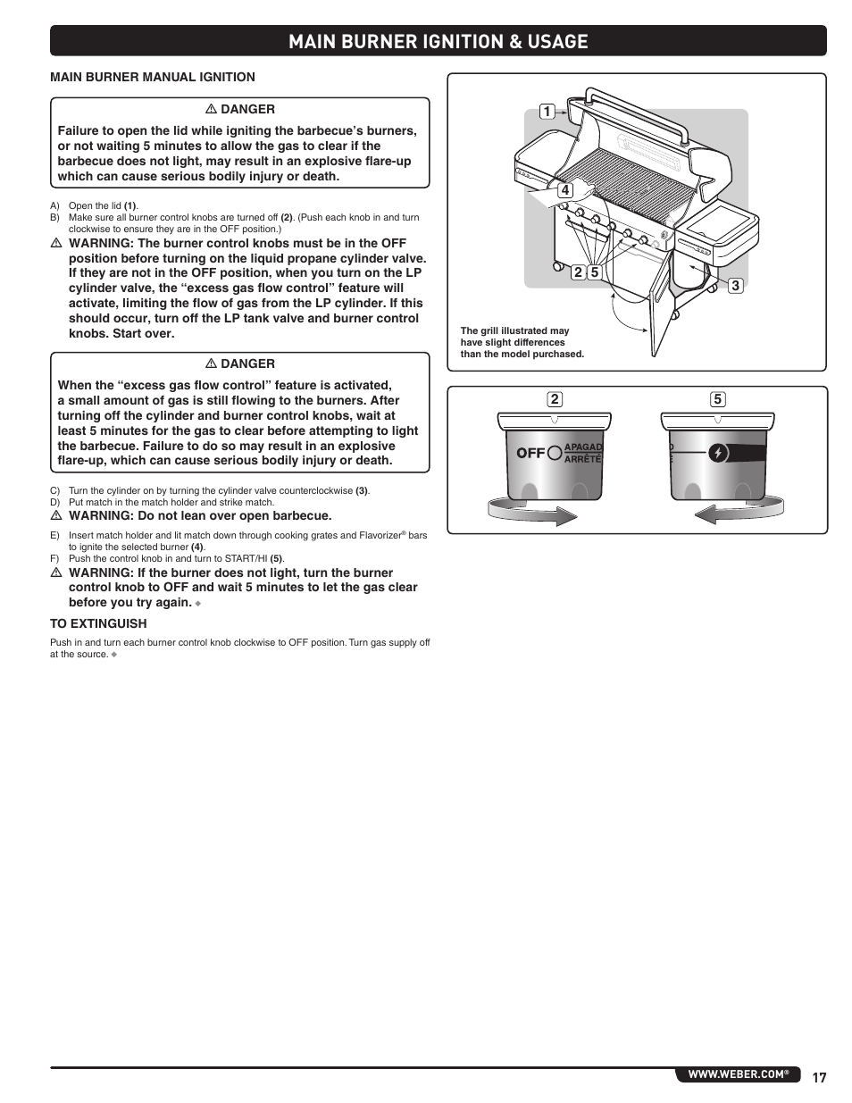 Main burner ignition & usage | weber Summit 56214 User Manual | Page 17 / 84