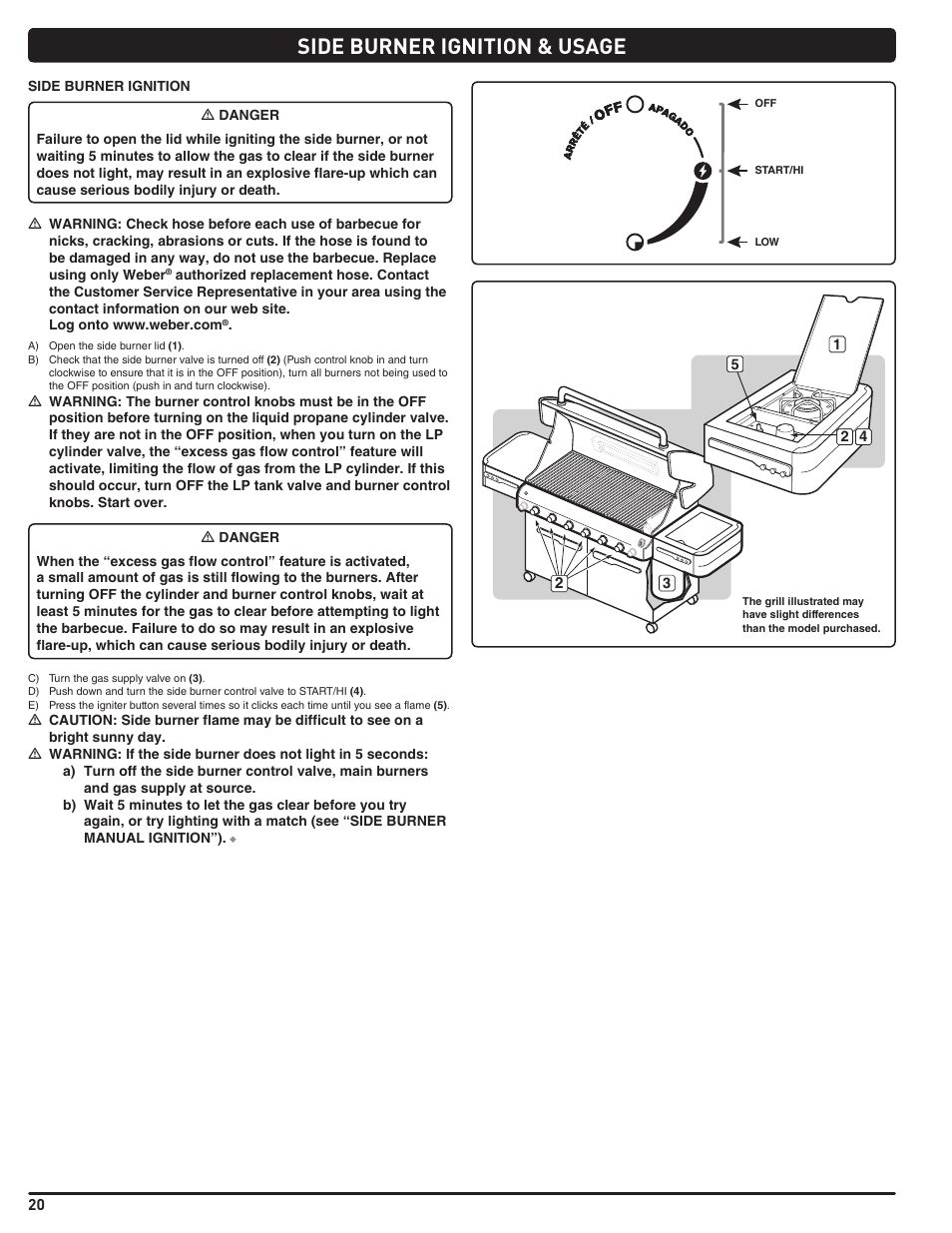 Side burner ignition & usage | weber Summit 56214 User Manual | Page 20 / 84