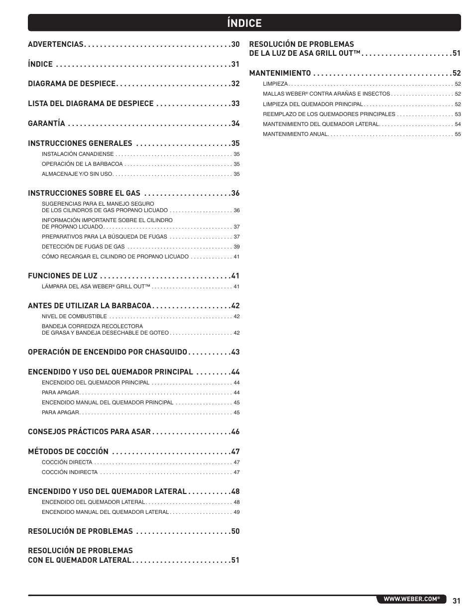 Índice | weber Summit 56214 User Manual | Page 31 / 84