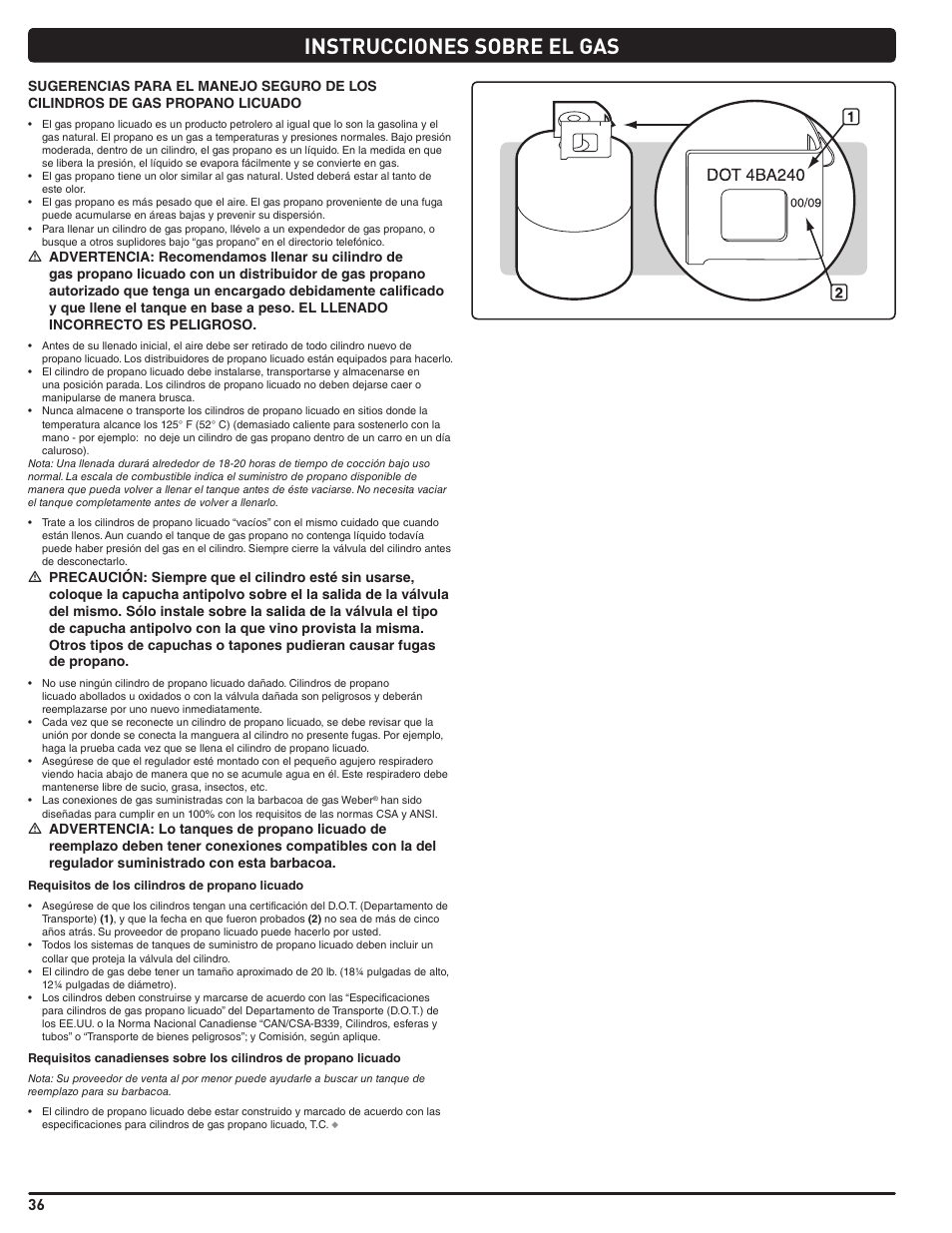 Instrucciones sobre el gas | weber Summit 56214 User Manual | Page 36 / 84