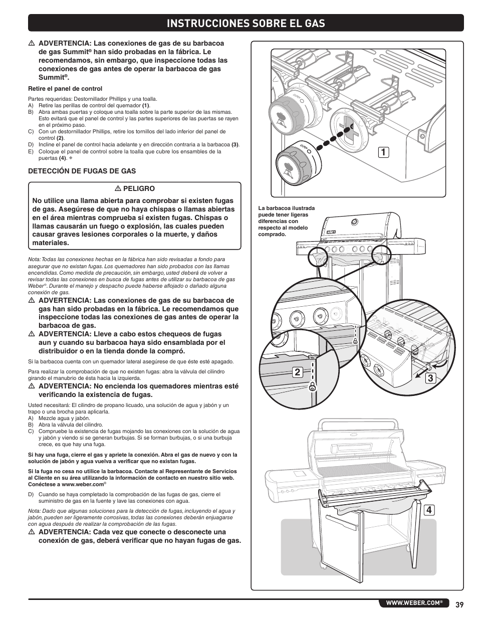 Instrucciones sobre el gas | weber Summit 56214 User Manual | Page 39 / 84