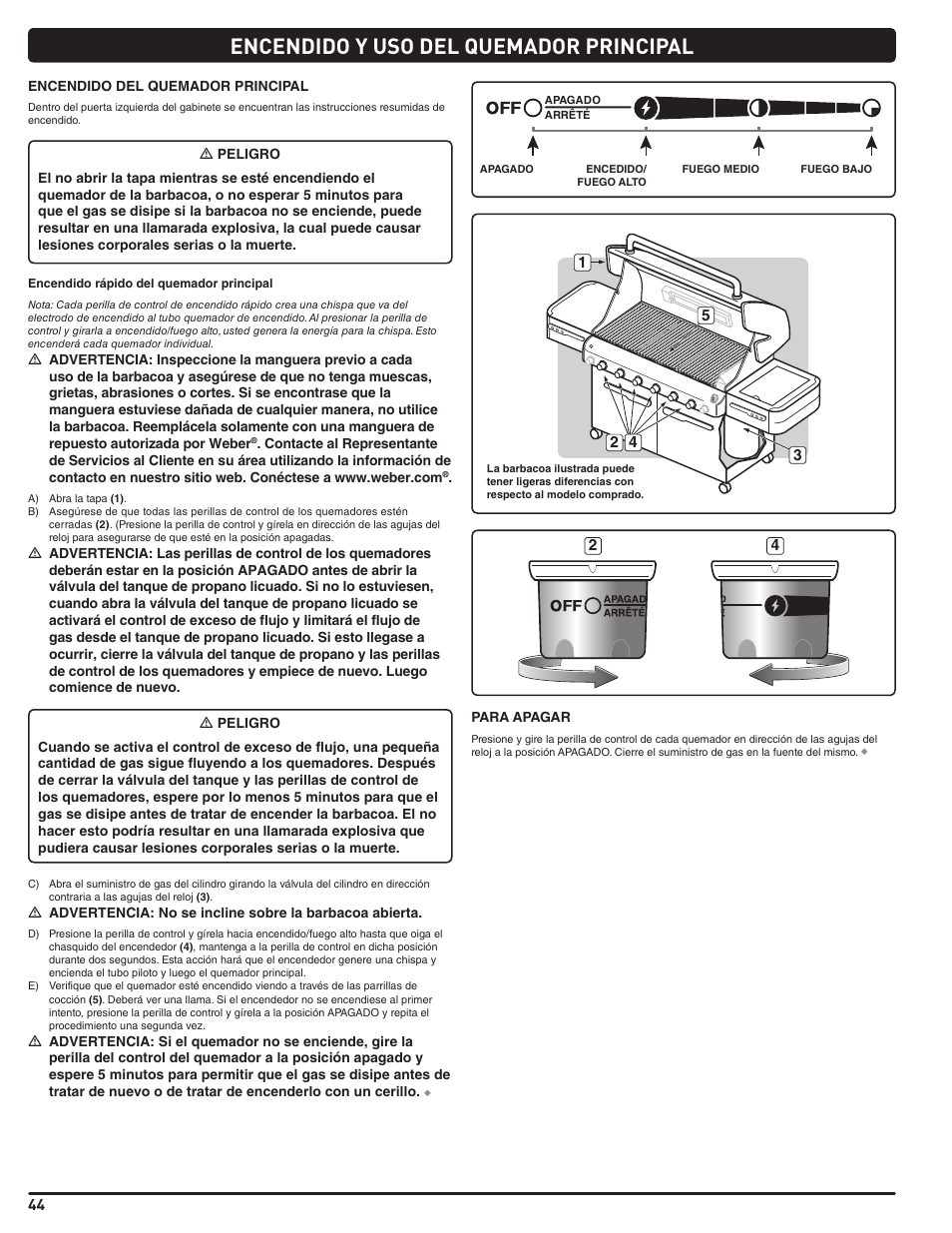 Encendido y uso del quemador principal | weber Summit 56214 User Manual | Page 44 / 84