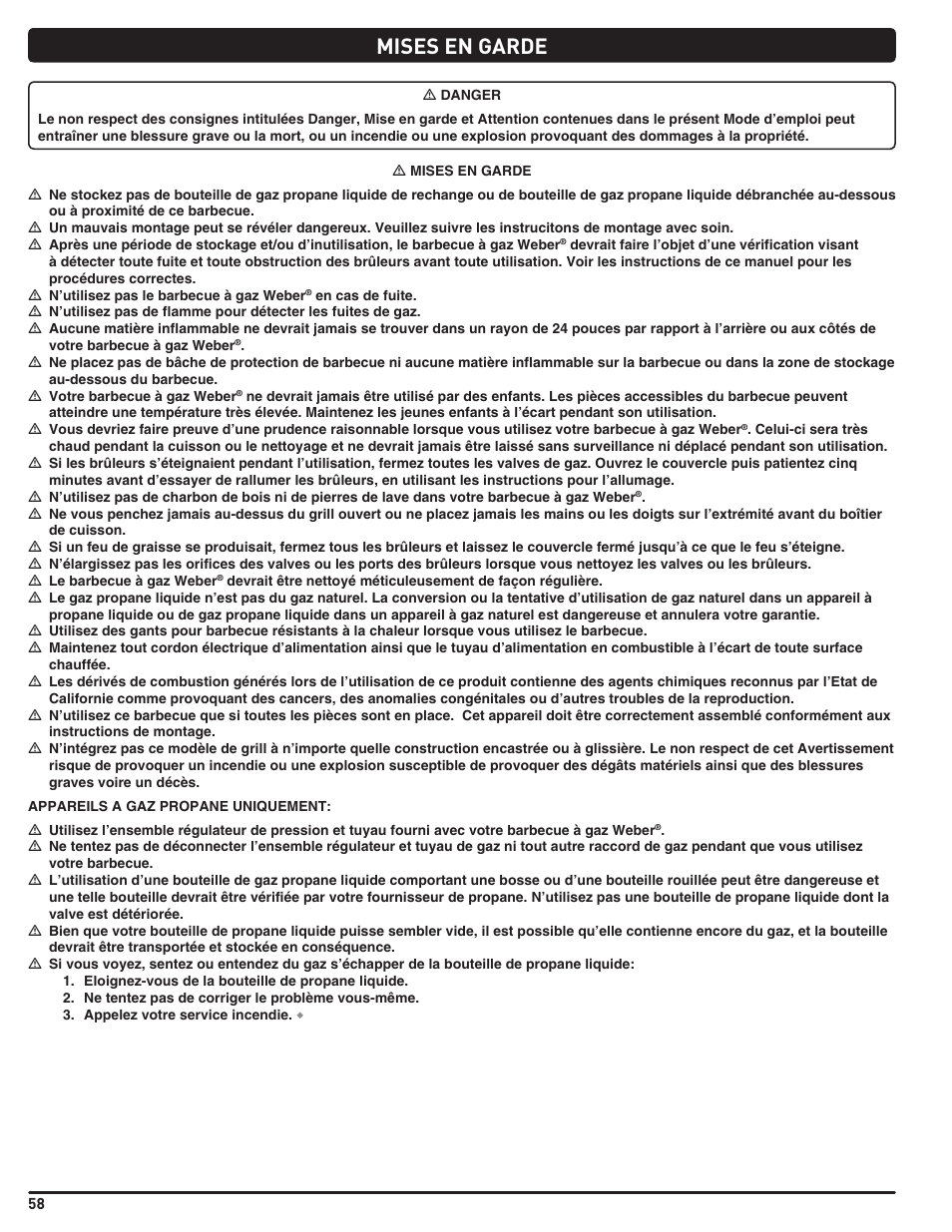 Mises en garde | weber Summit 56214 User Manual | Page 58 / 84