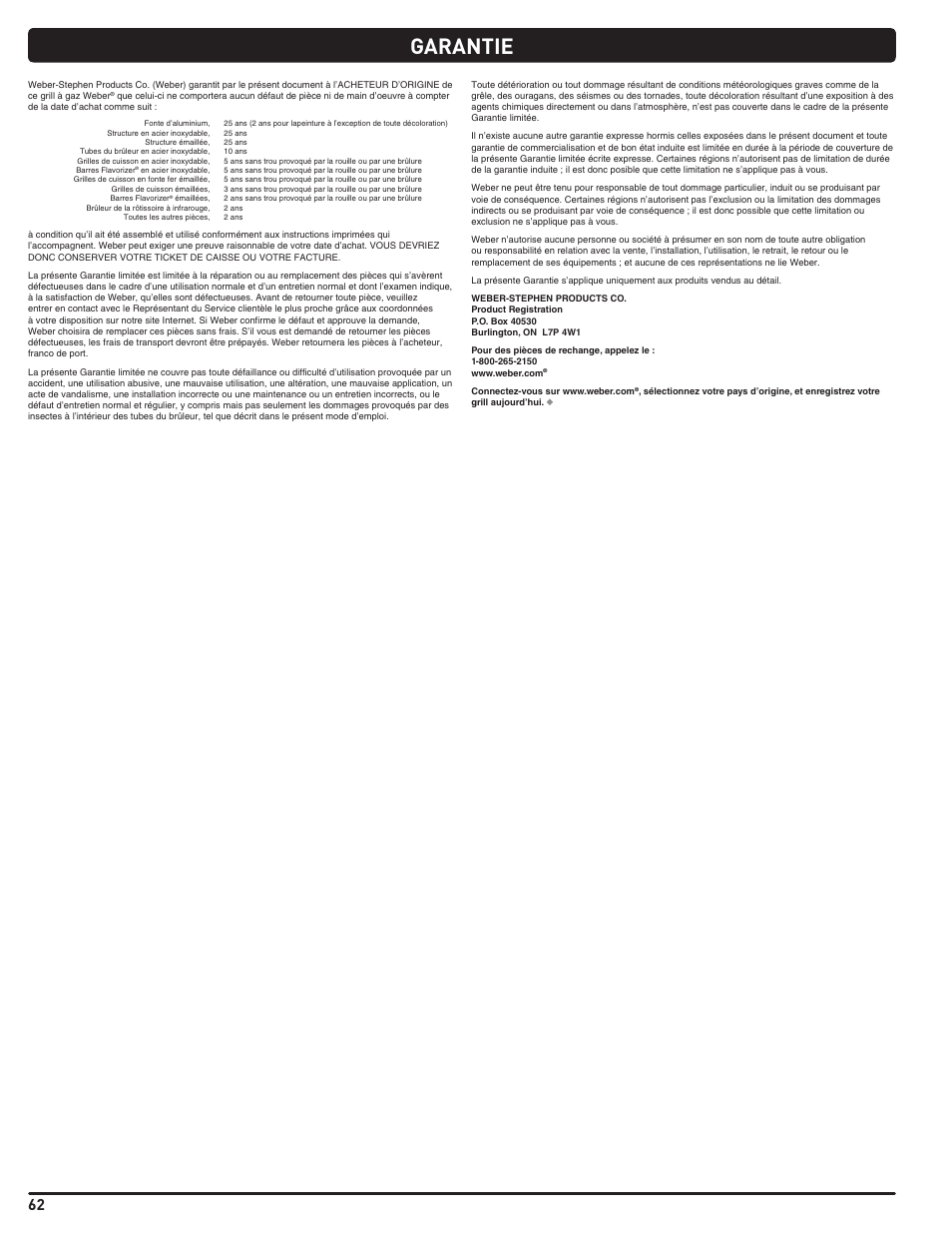 Garantie | weber Summit 56214 User Manual | Page 62 / 84
