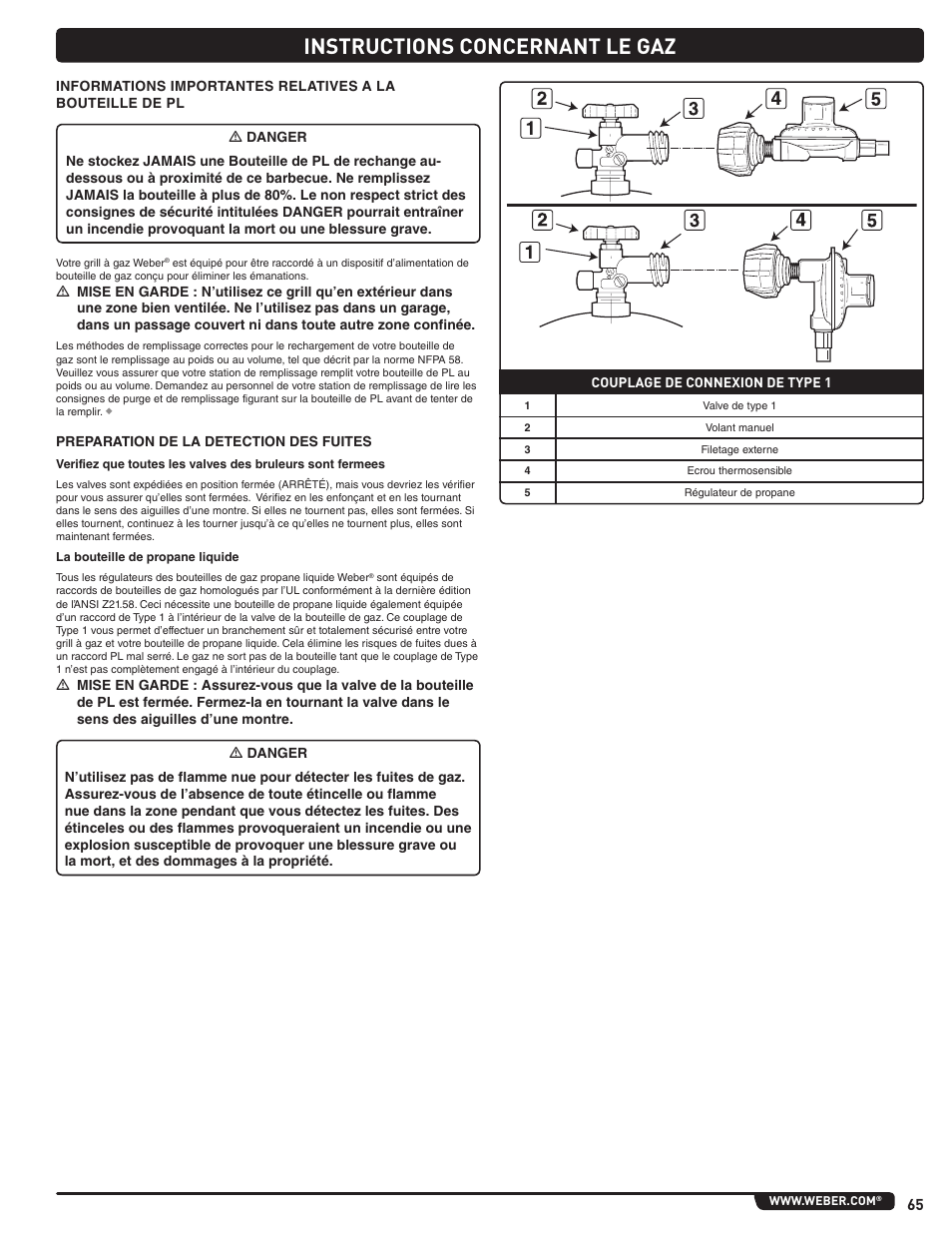 Instructions concernant le gaz | weber Summit 56214 User Manual | Page 65 / 84