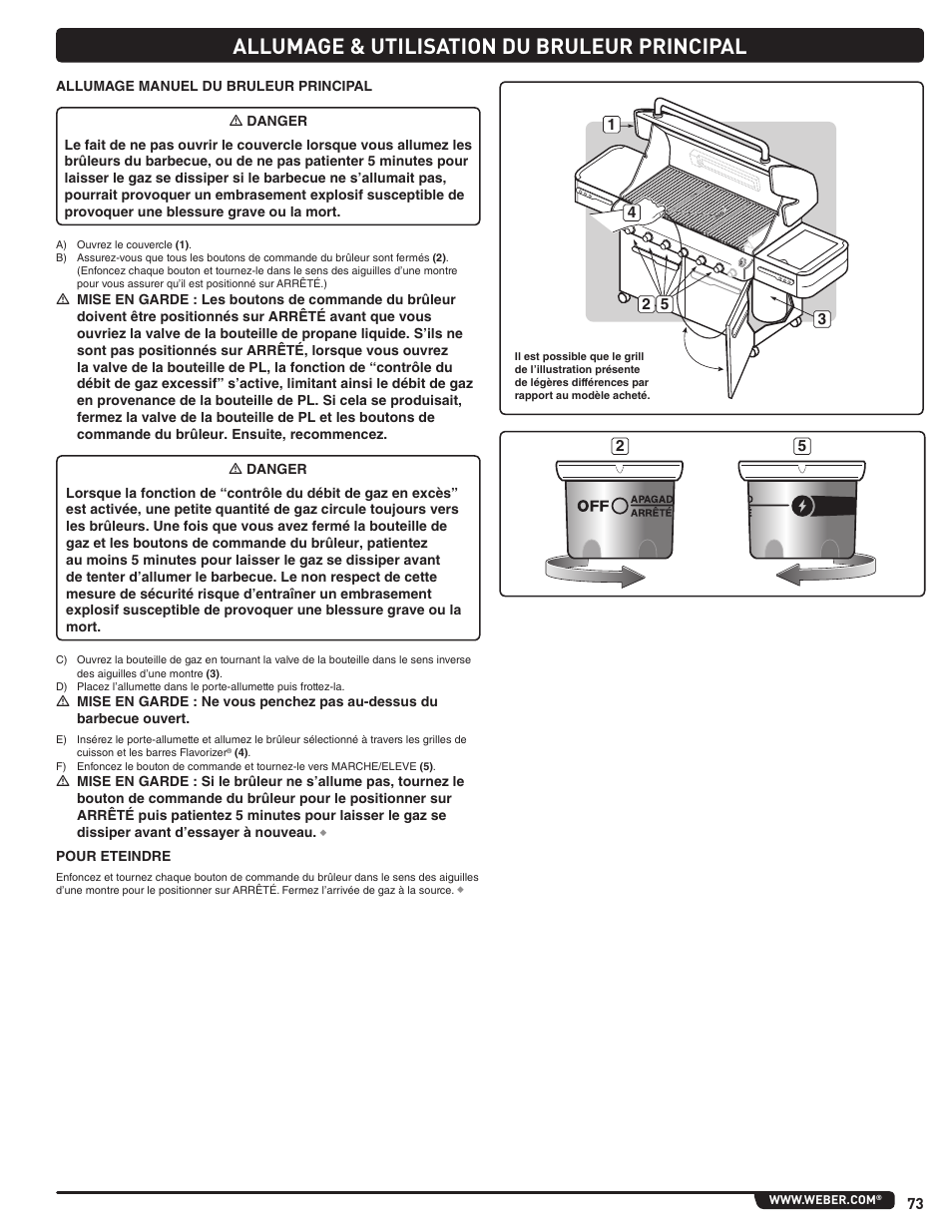Allumage & utilisation du bruleur principal | weber Summit 56214 User Manual | Page 73 / 84