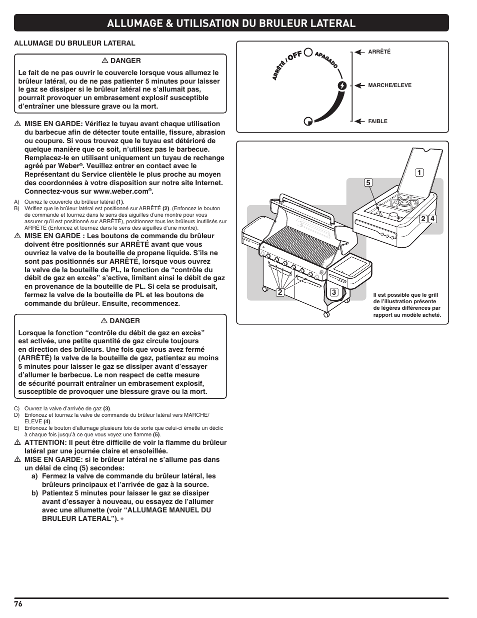 Allumage & utilisation du bruleur lateral | weber Summit 56214 User Manual | Page 76 / 84