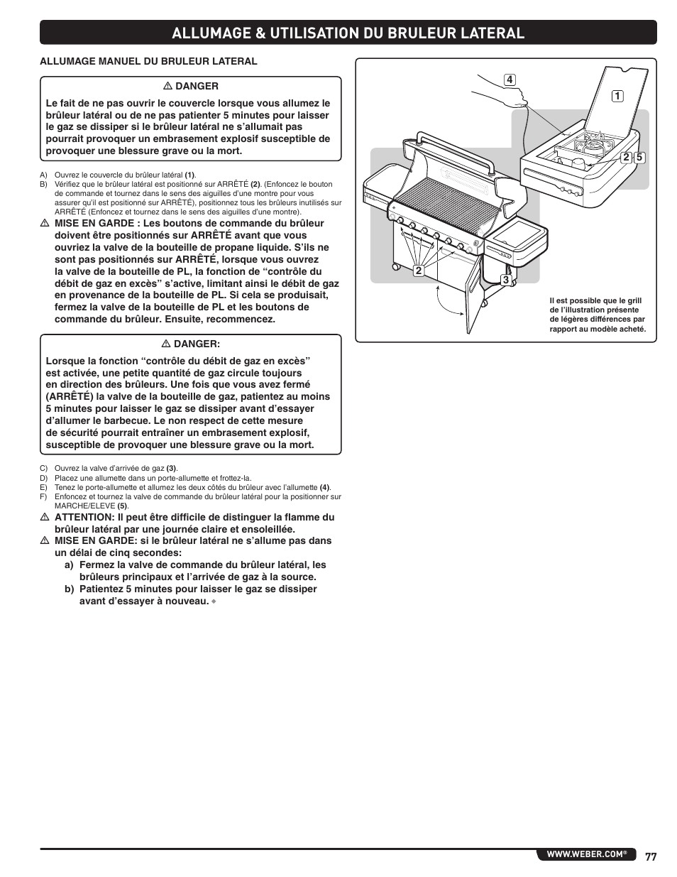 Allumage & utilisation du bruleur lateral | weber Summit 56214 User Manual | Page 77 / 84