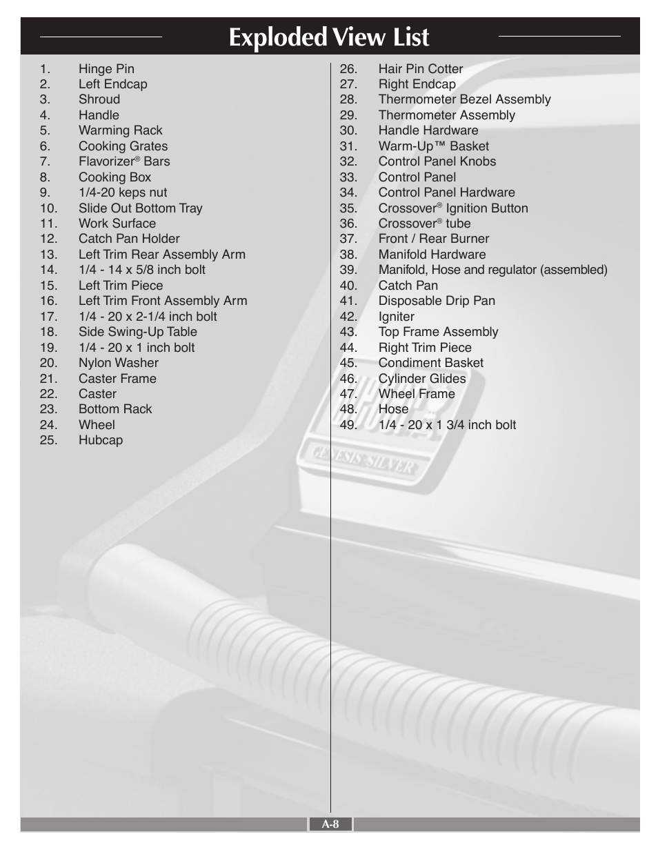 Exploded view list | weber 55548 User Manual | Page 8 / 25