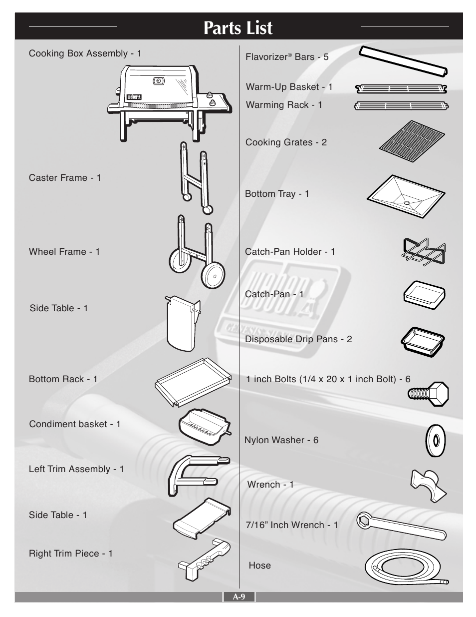 Parts list | weber 55548 User Manual | Page 9 / 25