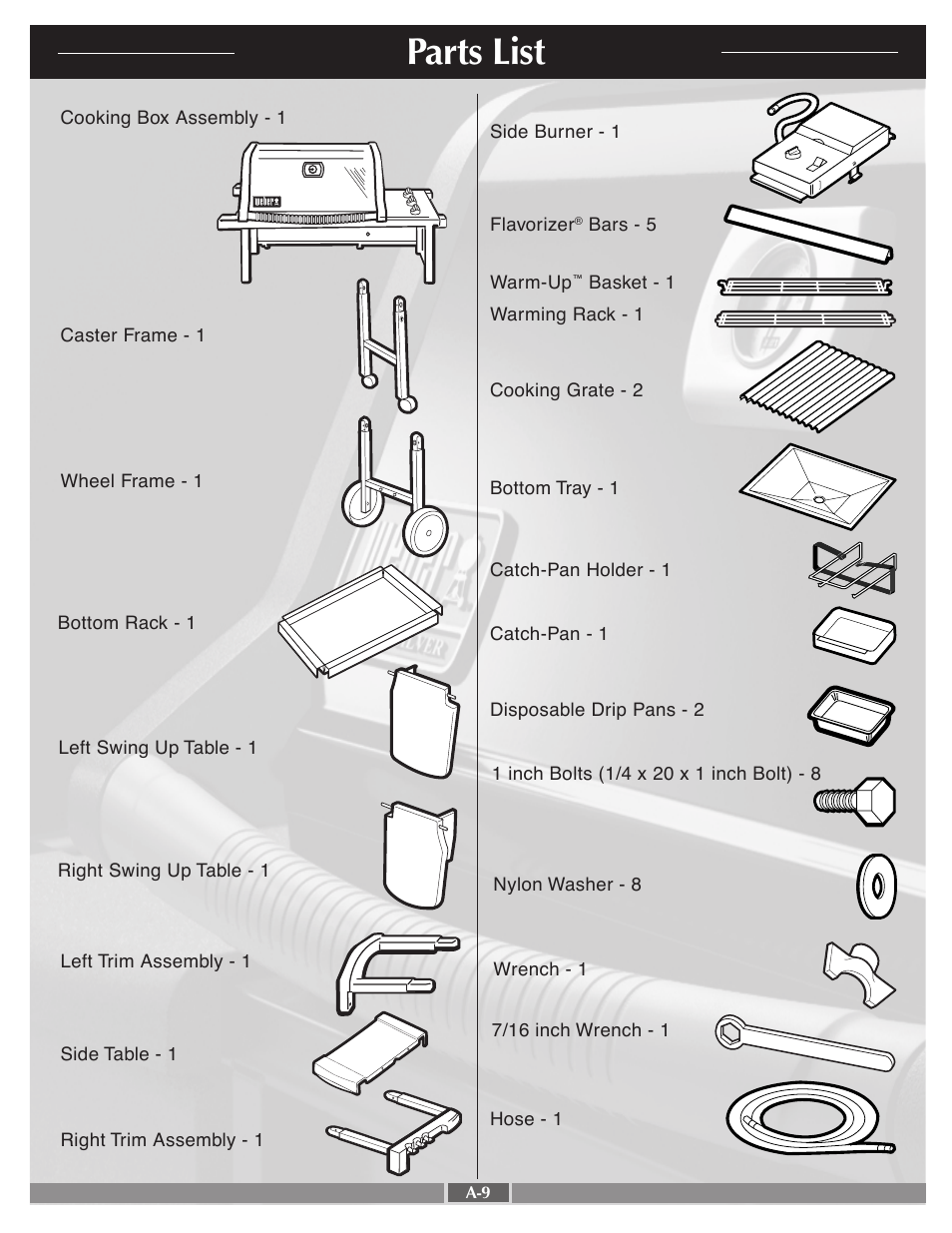 Parts list | weber 55768 User Manual | Page 9 / 29