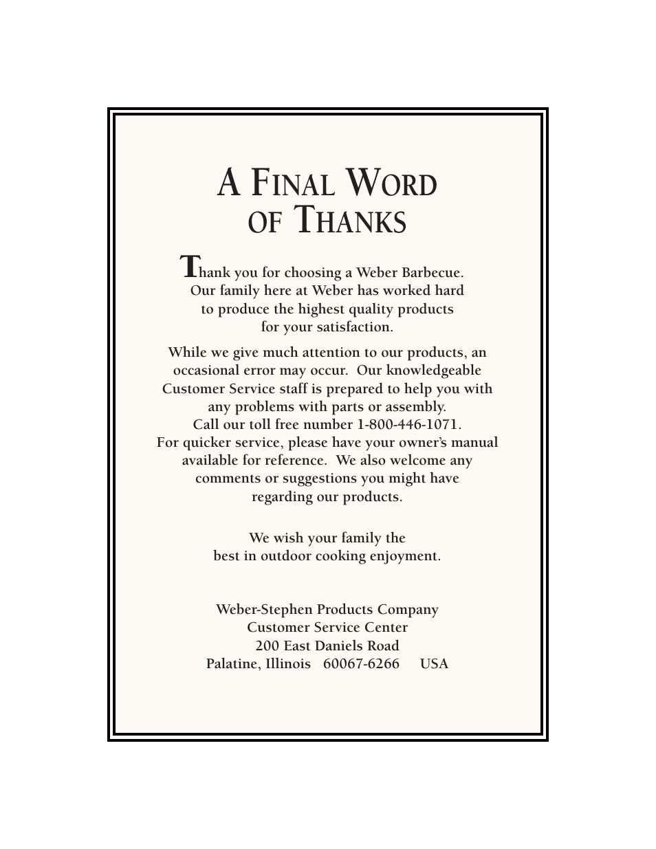 A final word of thanks, Inal, Ord of | Hanks | weber 1100 LP User Manual | Page 40 / 40