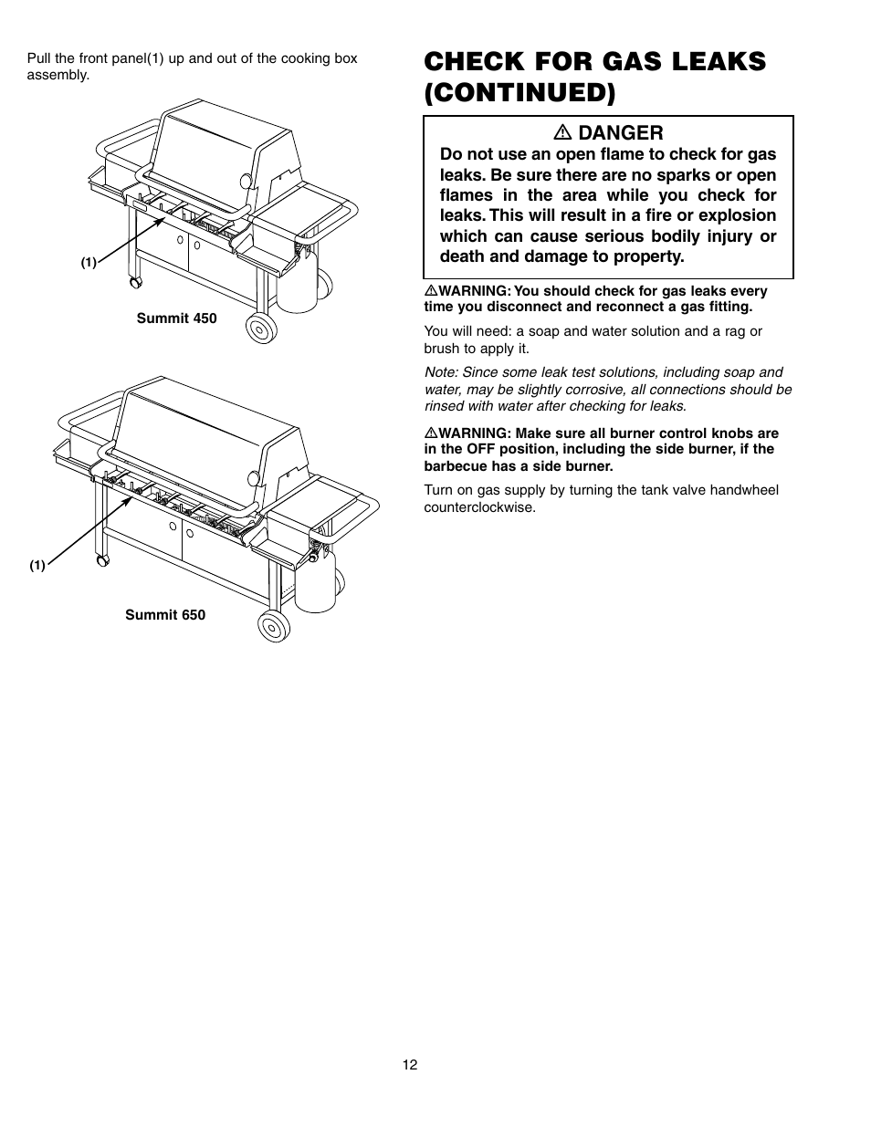 Check for gas leaks (continued), Ƽ danger | weber SUMMIT 650 User Manual | Page 12 / 20