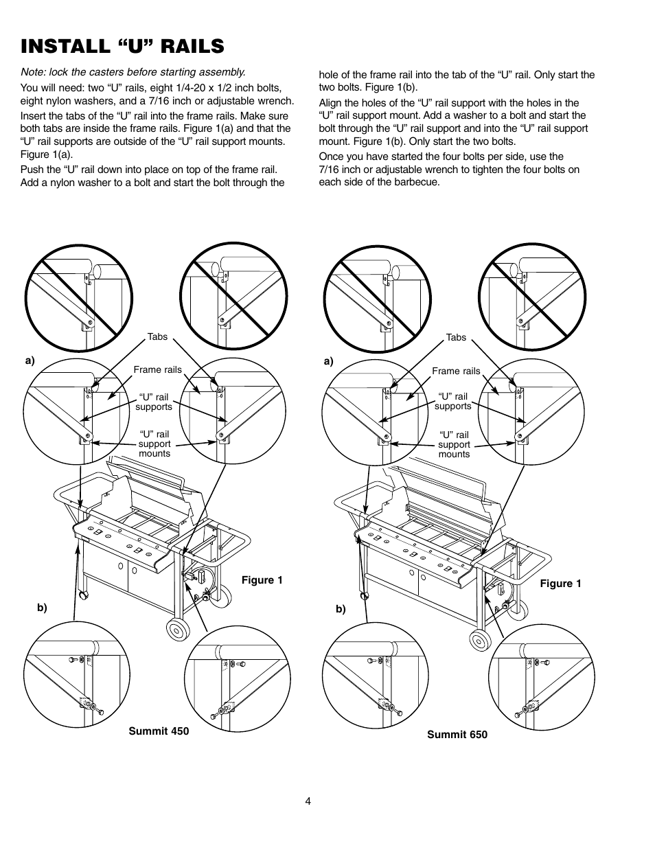 Install “u” rails | weber SUMMIT 650 User Manual | Page 4 / 20