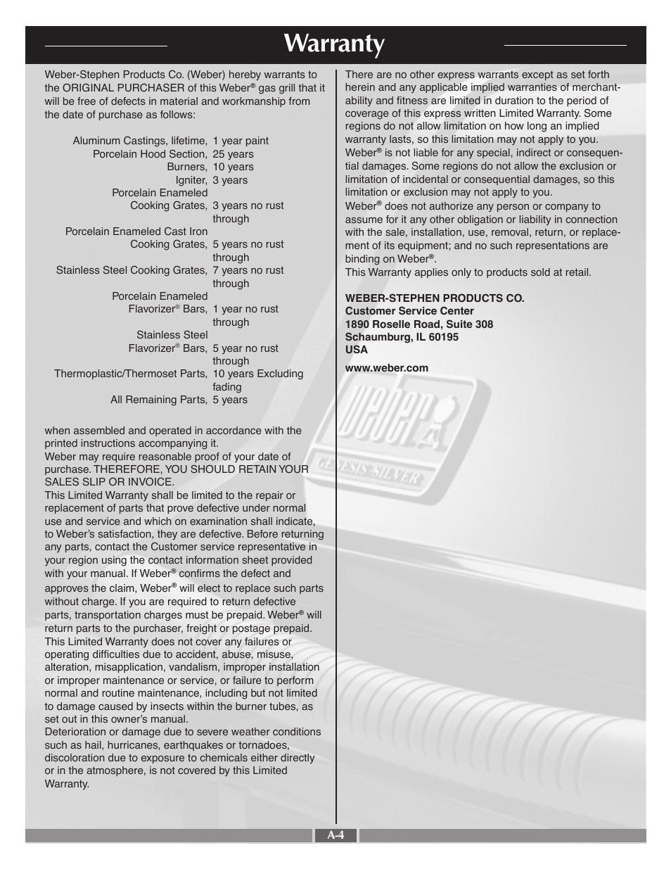 Warranty | weber Silver B User Manual | Page 4 / 26