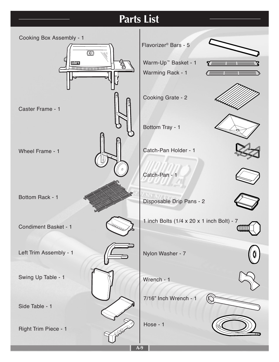 Parts list | weber Silver B User Manual | Page 9 / 26