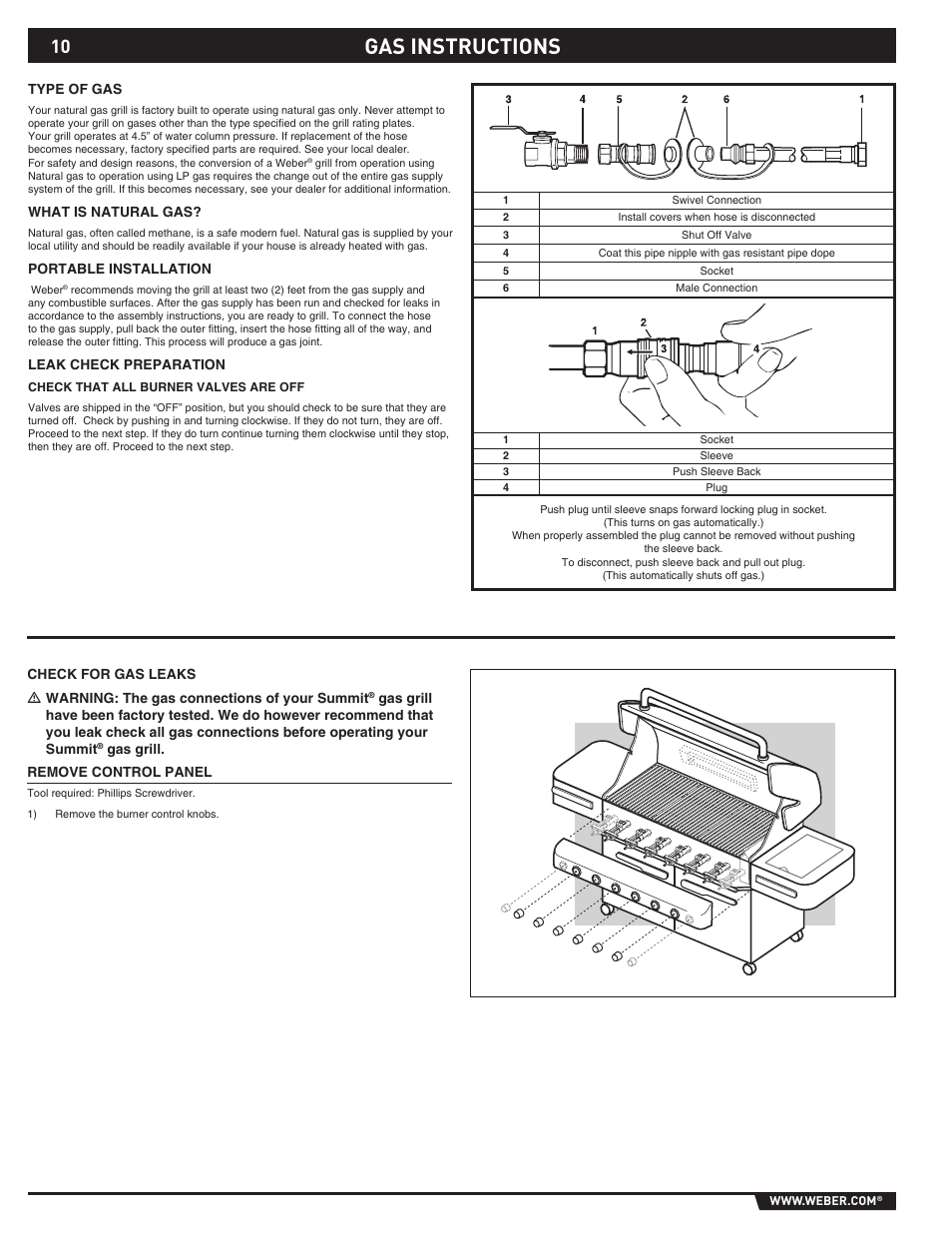 Gas instructions | weber S-620TM User Manual | Page 10 / 76