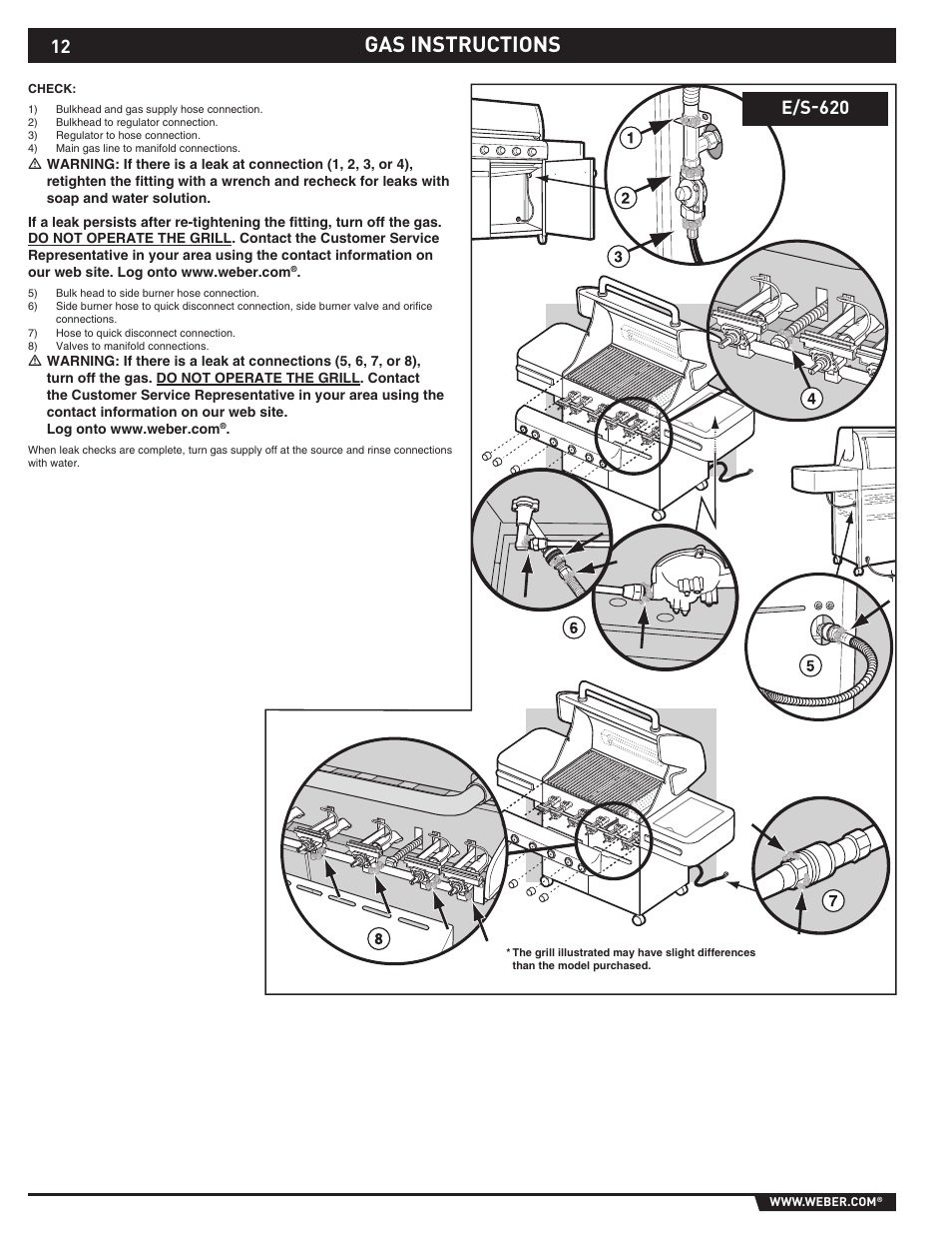 Gas instructions, E/s-620 | weber S-620TM User Manual | Page 12 / 76