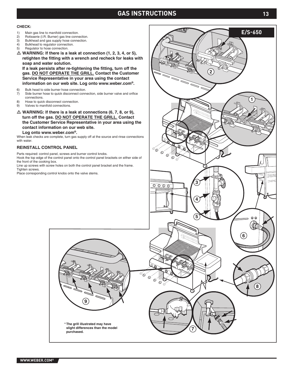 Gas instructions, E/s-650 | weber S-620TM User Manual | Page 13 / 76