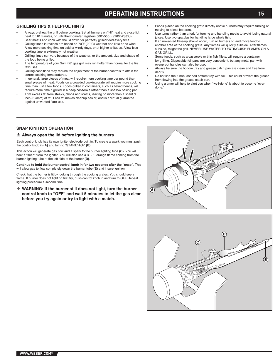 Operating instructions | weber S-620TM User Manual | Page 15 / 76