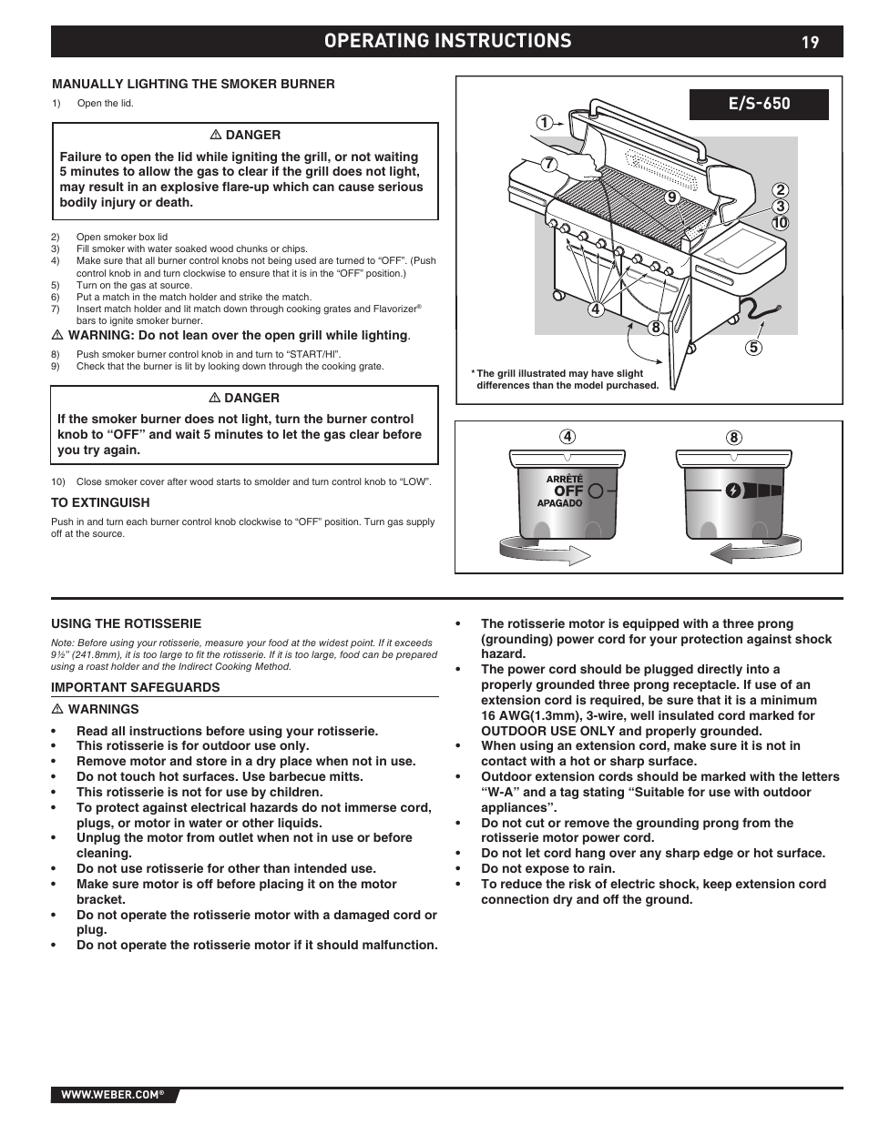 Operating instructions, E/s-650 | weber S-620TM User Manual | Page 19 / 76