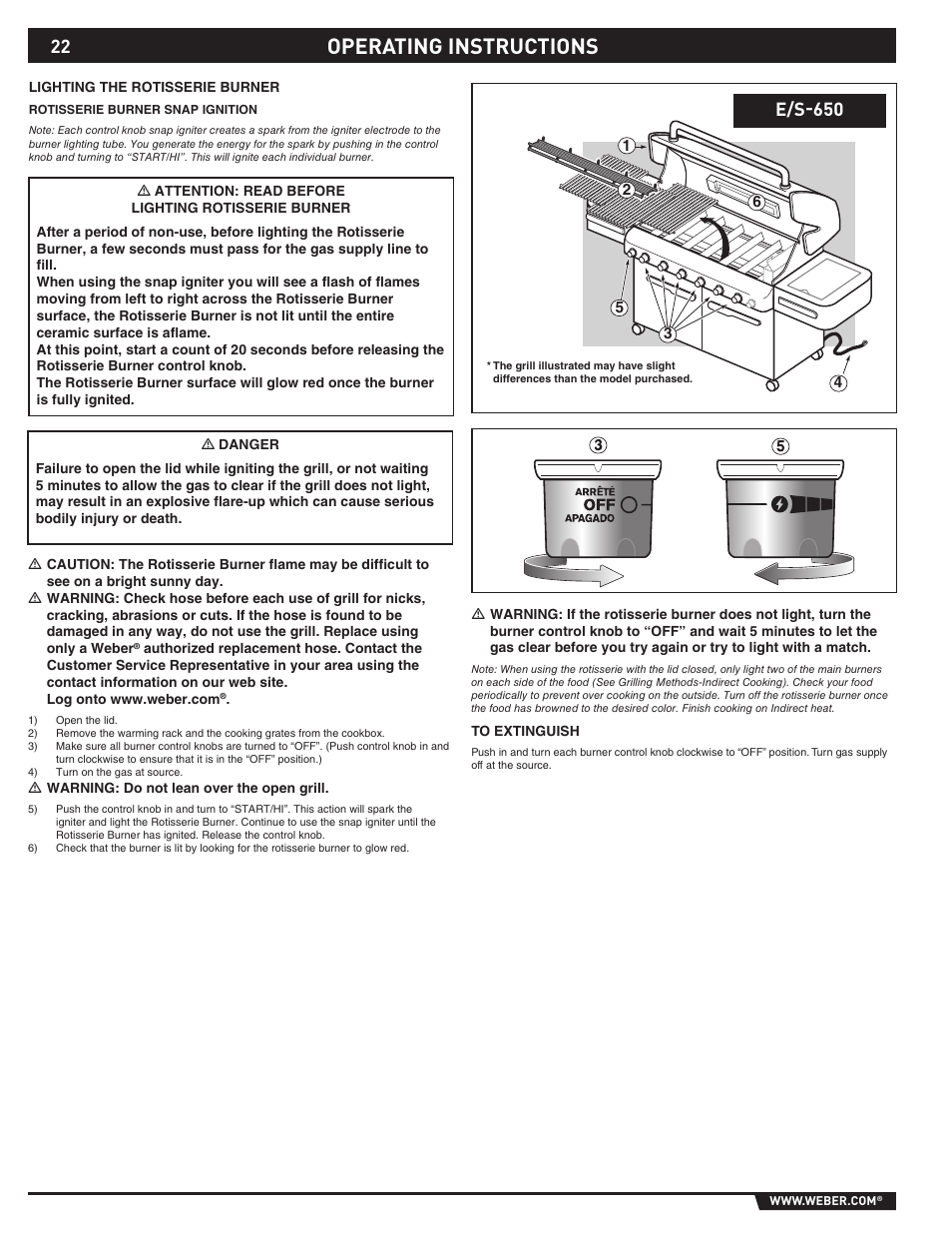 Operating instructions, E/s-650 | weber S-620TM User Manual | Page 22 / 76