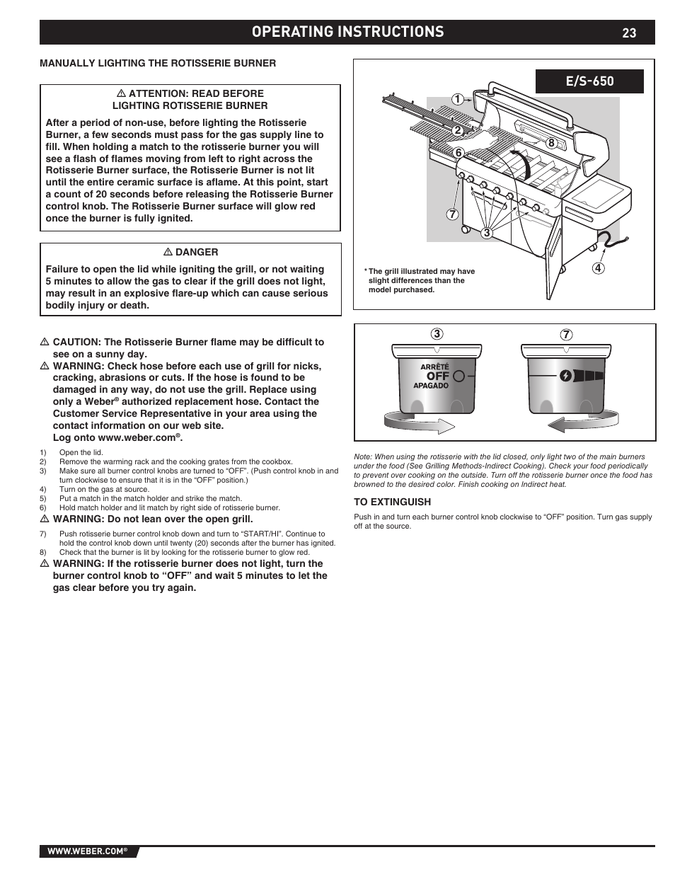 Operating instructions, E/s-650 | weber S-620TM User Manual | Page 23 / 76