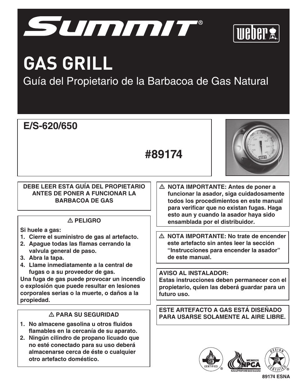 Gas grill, Guía del propietario de la barbacoa de gas natural | weber S-620TM User Manual | Page 29 / 76