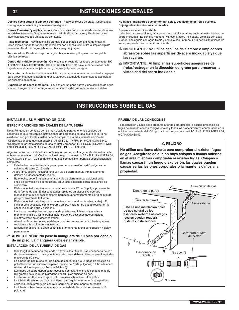 Instrucciones generales instrucciones sobre el gas | weber S-620TM User Manual | Page 32 / 76