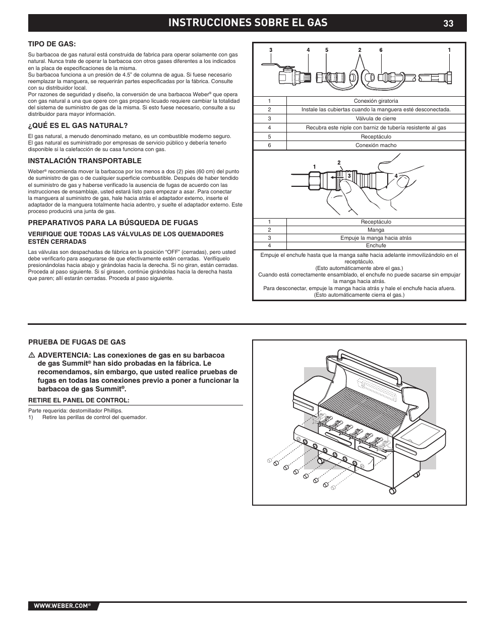 Instrucciones sobre el gas | weber S-620TM User Manual | Page 33 / 76