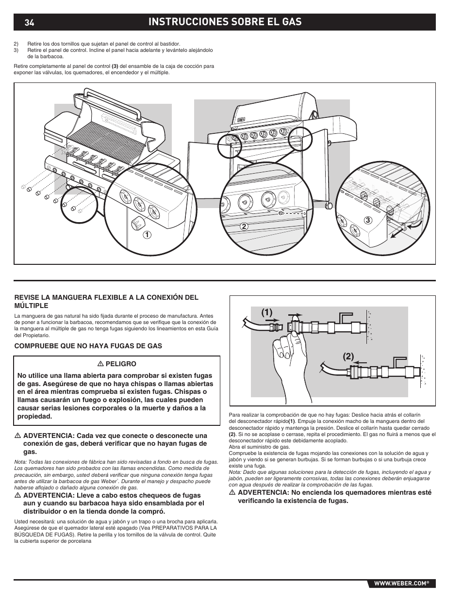 Instrucciones sobre el gas | weber S-620TM User Manual | Page 34 / 76