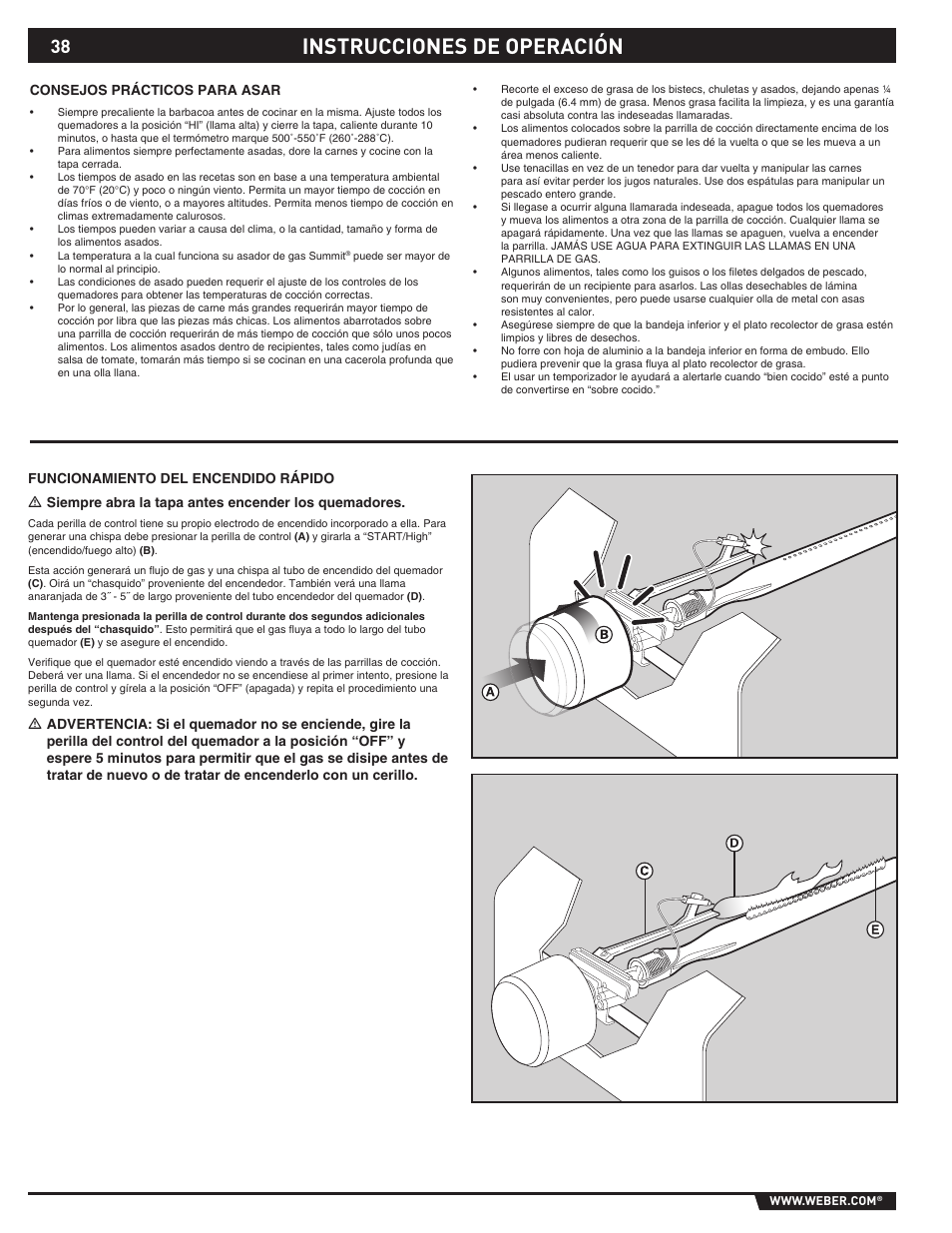 Instrucciones de operación | weber S-620TM User Manual | Page 38 / 76