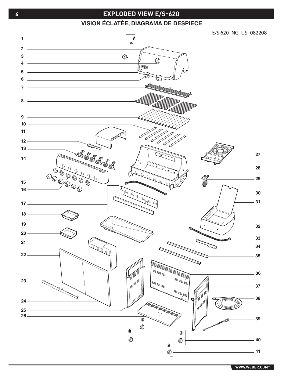 Exploded view e/s-620, Vision éclatée, diagrama de despiece | weber S-620TM User Manual | Page 4 / 76