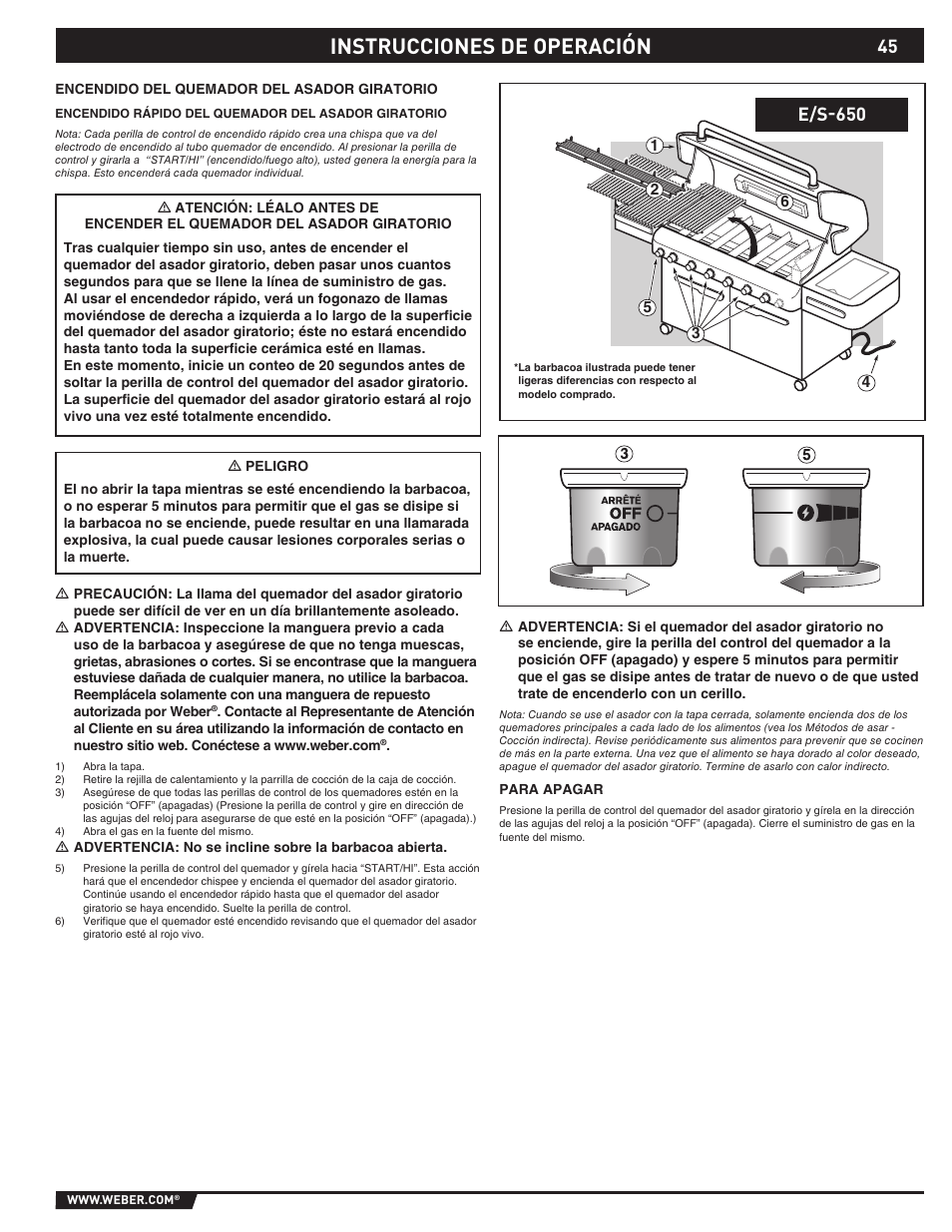 Instrucciones de operación, E/s-650 | weber S-620TM User Manual | Page 45 / 76