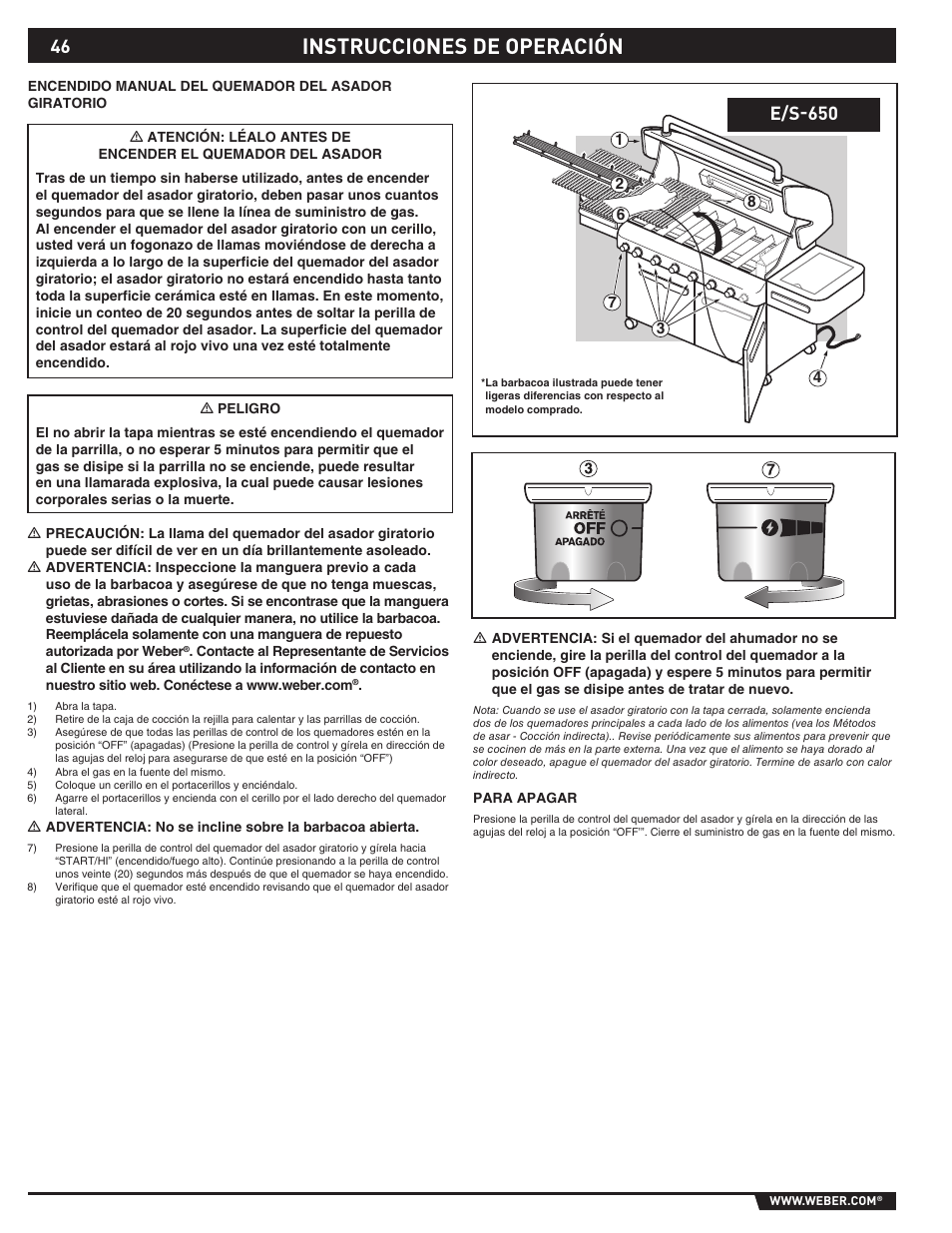 Instrucciones de operación, E/s-650 | weber S-620TM User Manual | Page 46 / 76